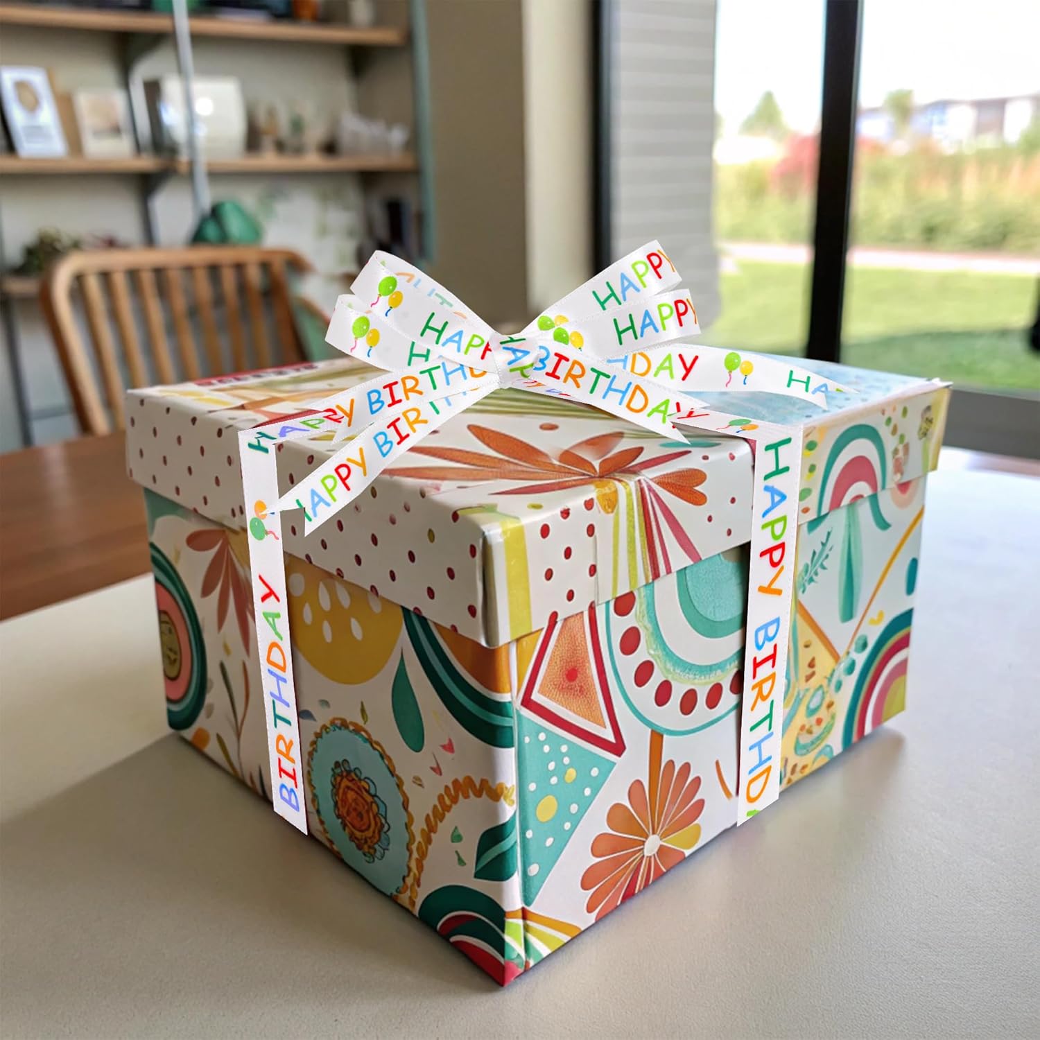 Rollo de cinta de feliz cumpleaños para envolver regalos, manualidades, decoración de fiestas, decoración de pasteles coloridos con temática