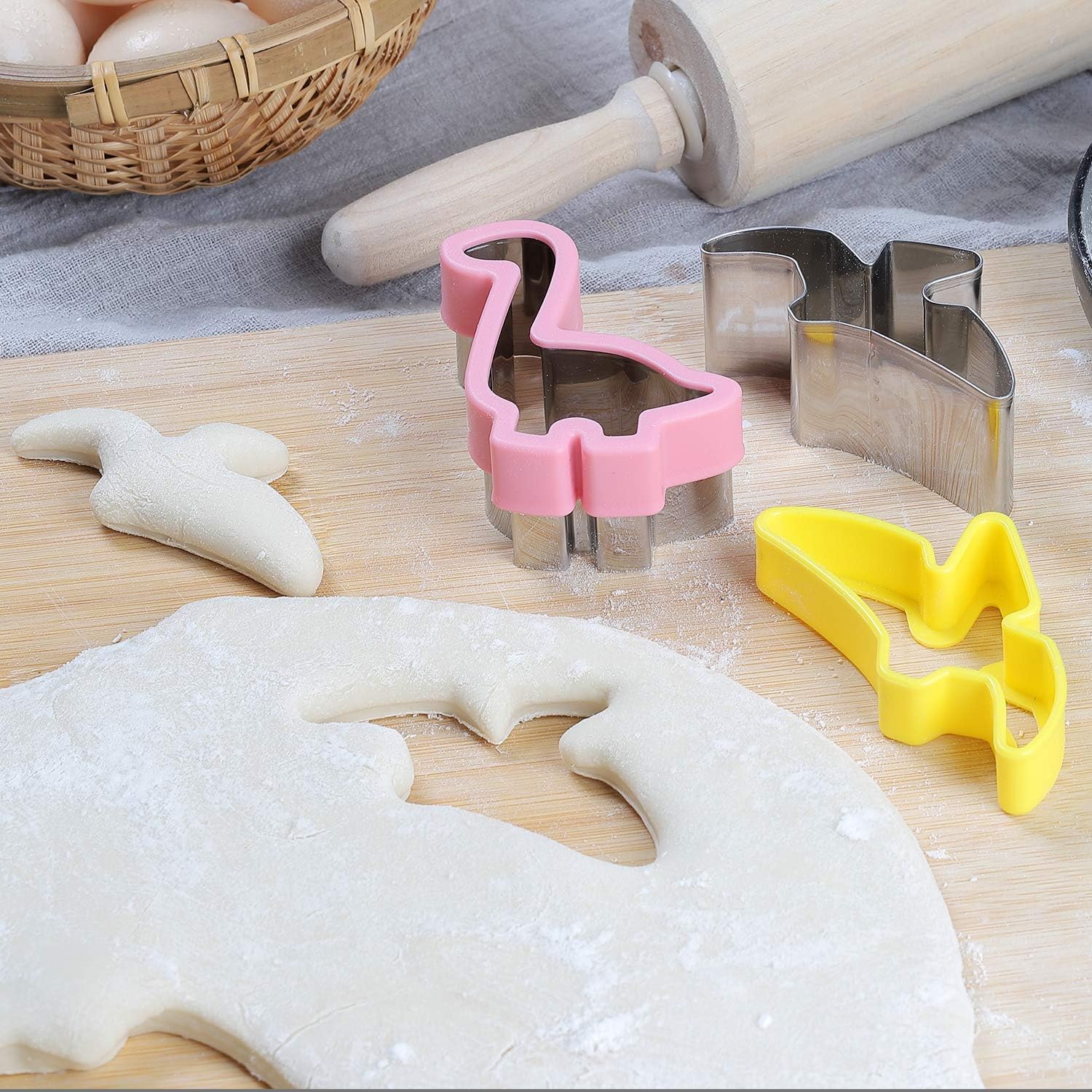 Juego de cortadores de galletas de dinosaurio, moldes de acero inoxidable con forma de caramelo para manualidades, cocina, hornear, niños, temática