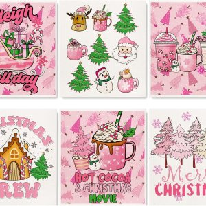 AnyDesign 6 paños de cocina suecos de Navidad, color rosa, con texto en inglés “Merry Christmas”, reutilizables, para invierno, árbol de Navidad, AnyDesign 6 paños de cocina suecos de Navidad, color rosa, con texto en inglés “Merry Christmas”, reutilizables, para invierno, árbol de Navidad,