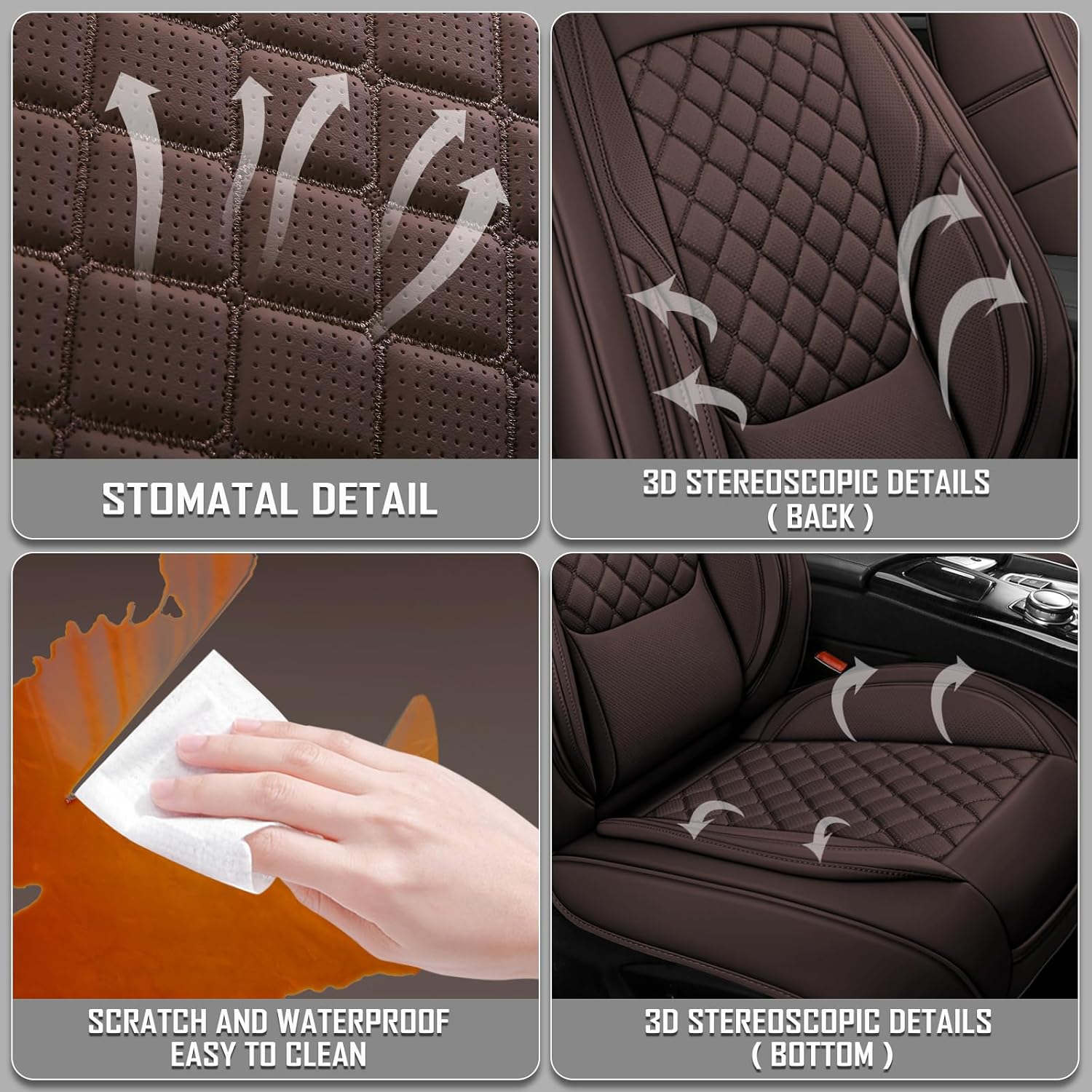 Juego completo de fundas de asiento de automóvil, 5 asientos, universales, impermeables, de cuero, para la parte delantera y trasera, protectores