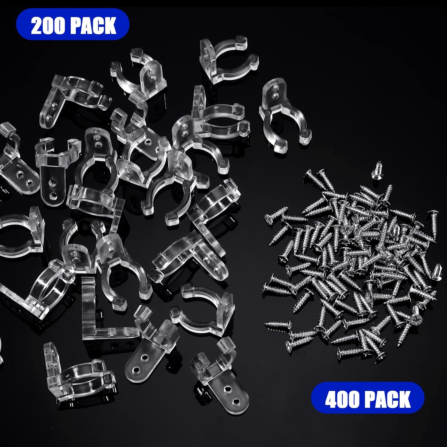 Mudder 200 clips de luz LED de 12 pulgada con 400 tornillos, cuerda de montaje de PVC transparente, clips de luz para colgar en Navidad, montaje en