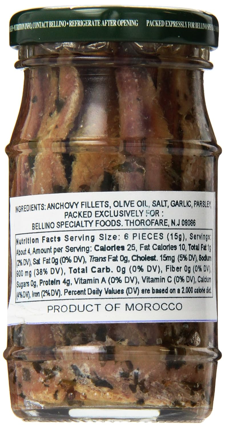 Bellino Anchoas de ajo y perejil, tarro de 4.2 onzas