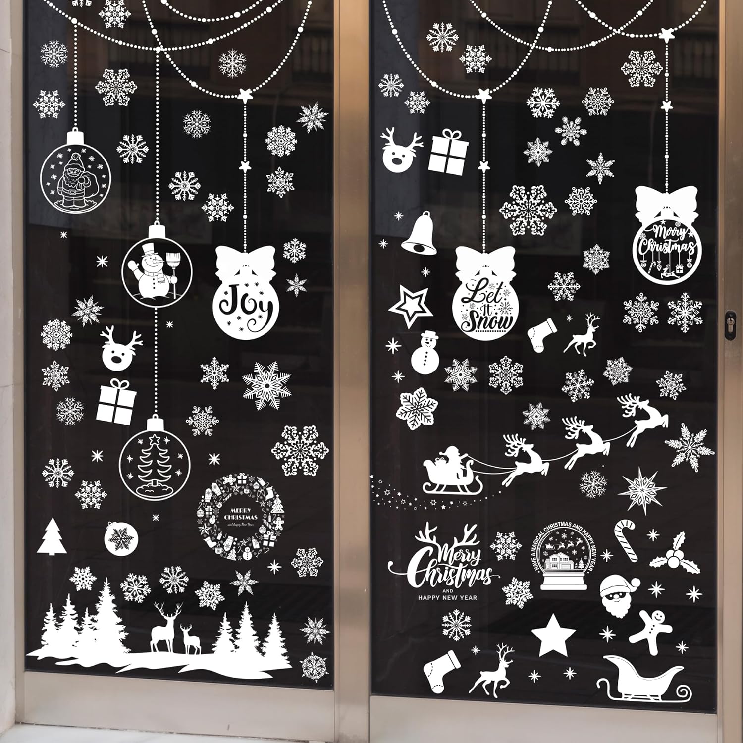 Pegatinas de Navidad para ventanas de nieve, calcomanías para decoración de ventanas de vidrio, decoraciones de Navidad, copos de nieve, Santa