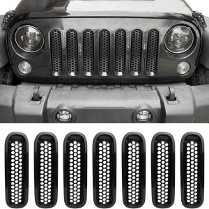 Paquete de 7 insertos de parrilla aptos para Jeep Wrangler JK, protector de rejilla frontal negro compatible con Jeep Wrangler de 2 puertas y 4 Paquete de 7 insertos de parrilla aptos para Jeep Wrangler JK, protector de rejilla frontal negro compatible con Jeep Wrangler de 2 puertas y 4