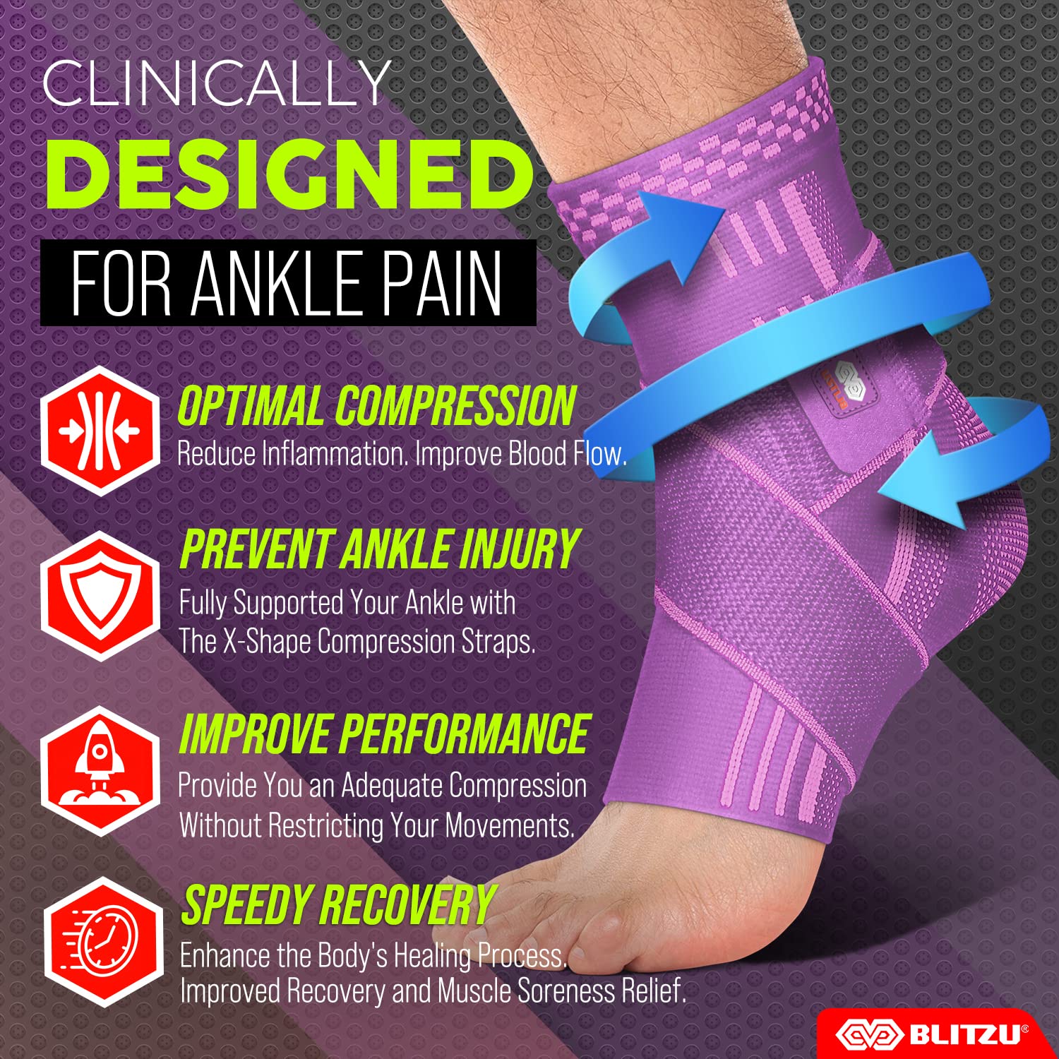 BLITZU Tobillera con correa de apoyo de compresión ajustable para tendinitis de Aquiles, alivio del dolor en las articulaciones. Envoltura de