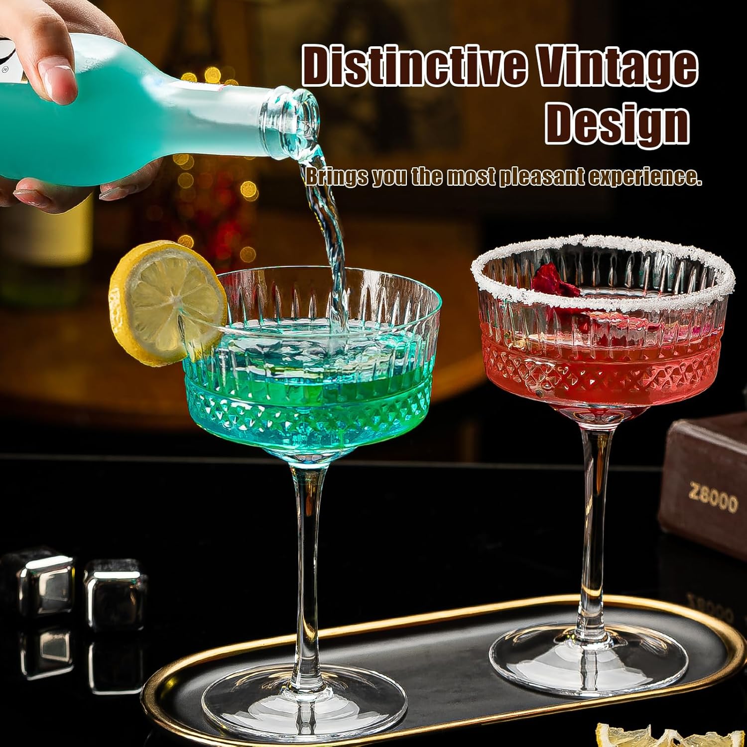 Juego de 6 vasos vintage Art Deco Coupé, vasos de Martini de 10 onzas, copas de cóctel Coupé, elegante copa de Manhattan soplada a mano para bar,