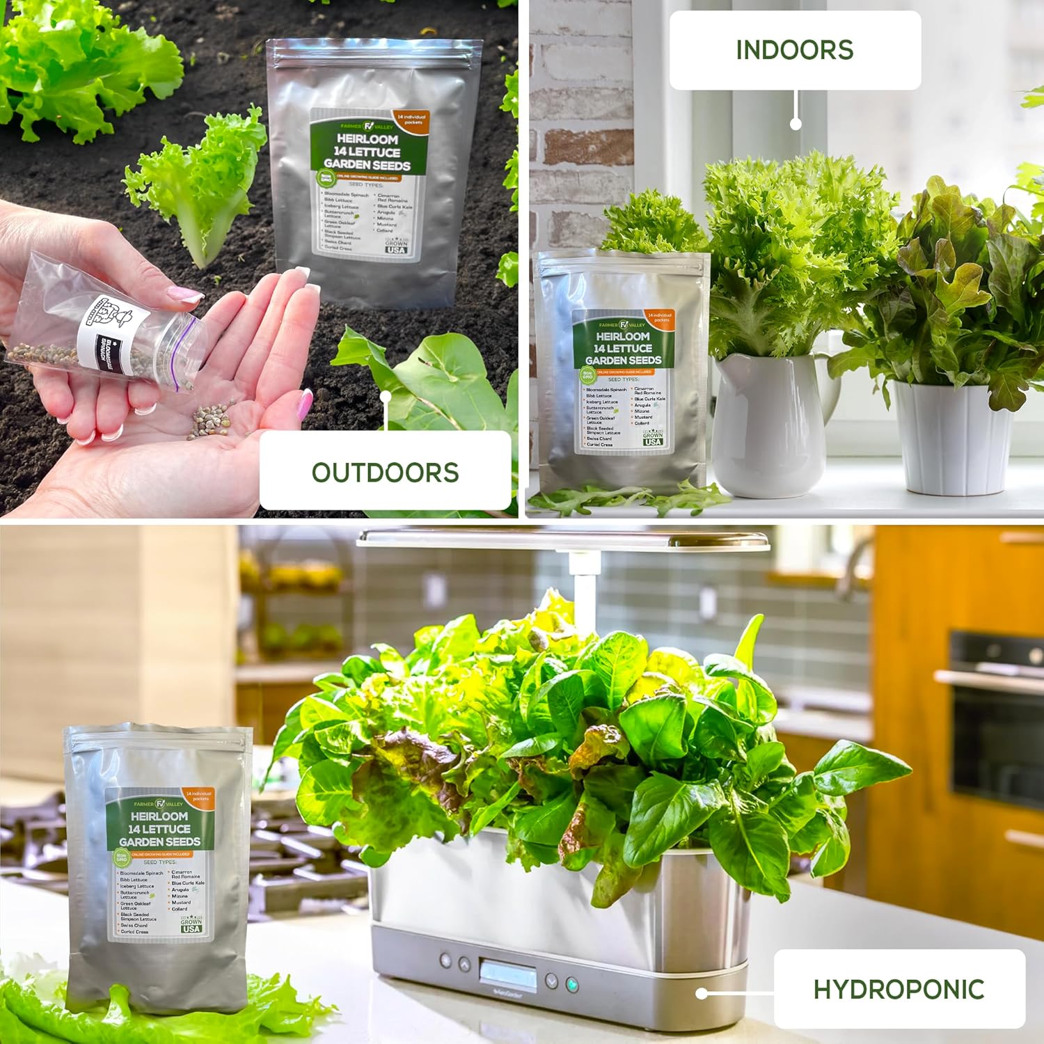 Semillas de jardín de lechuga y ensalada para plantar, más de 6400 semillas de verduras cultivadas en Estados Unidos sin OMG para cultivo doméstico,