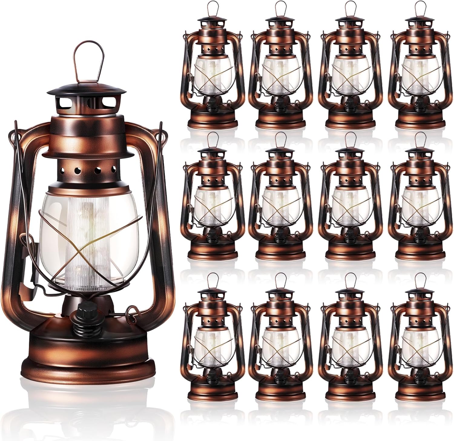 12 faroles LED vintage de 8 pulgadas para huracán, 12 LED cálidos e interruptor de atenuación, funciona con pilas, farol colgante decorativo para