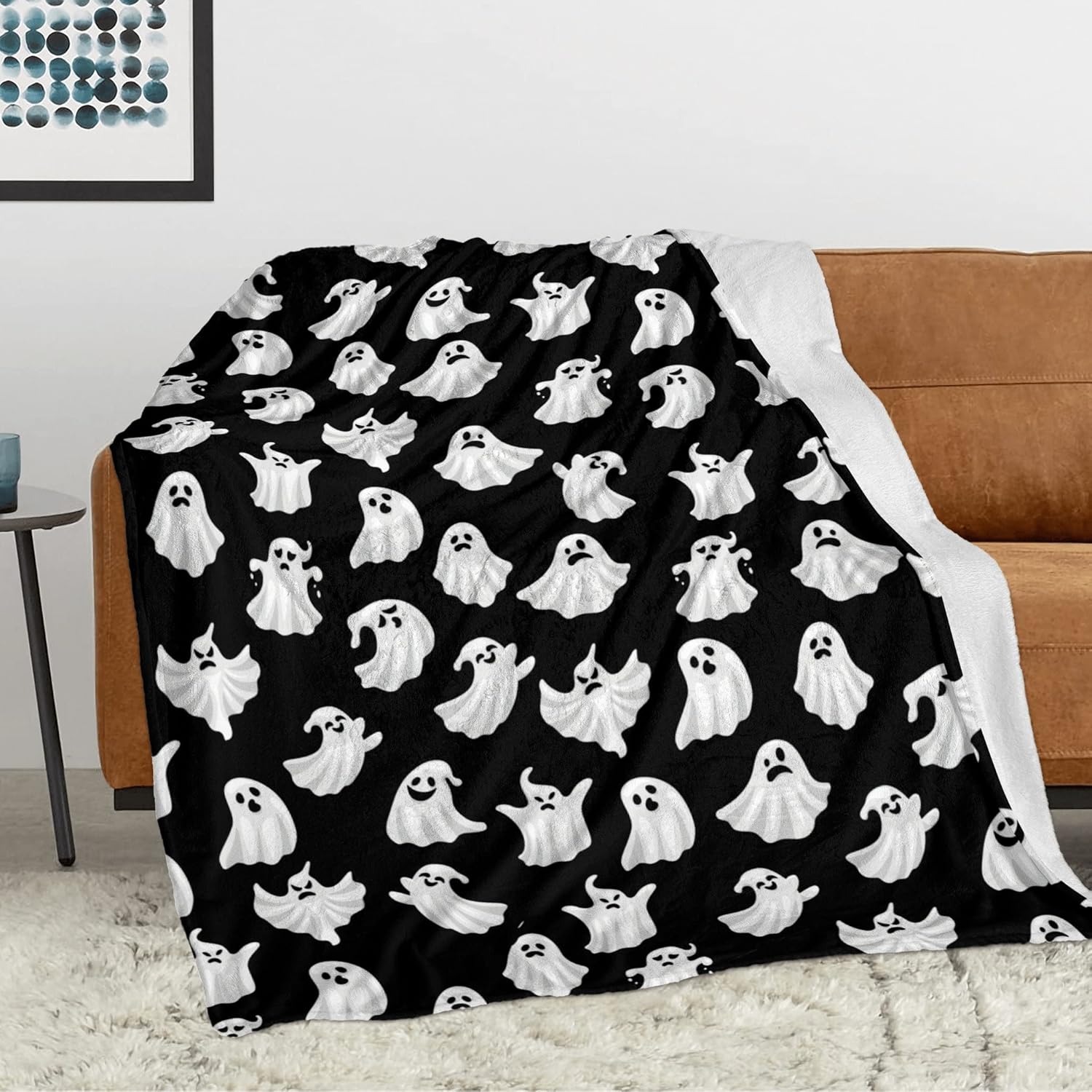 Manta de Halloween de fantasma, fantasma, espeluznante, manta de franela de forro polar blanco y negro para dormitorio, sala de estar, sofá, cama,