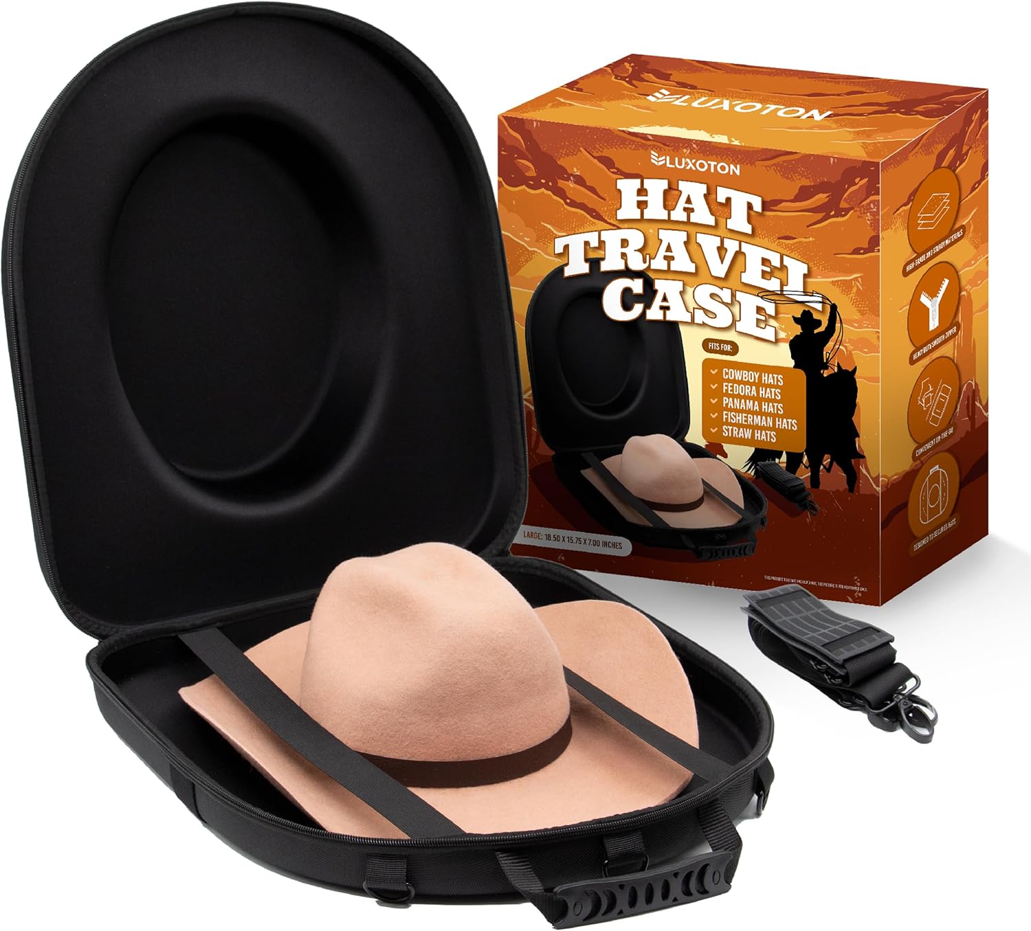Estuche de viaje para sombrero de vaquero – Estuche para sombrero de viaje, caja de sombrero de vaquero para viajes, soporte para sombrero de