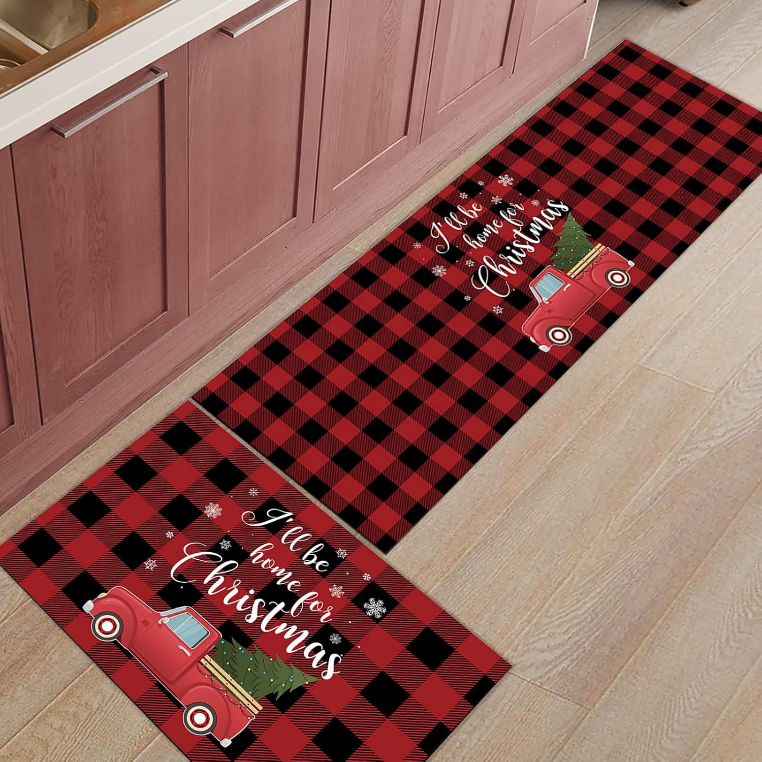 Libaoge Juego de 1 alfombras y tapetes de cocina de Navidad, diseño de copos de nieve, tapete para fregadero de cocina, antideslizante, tapete