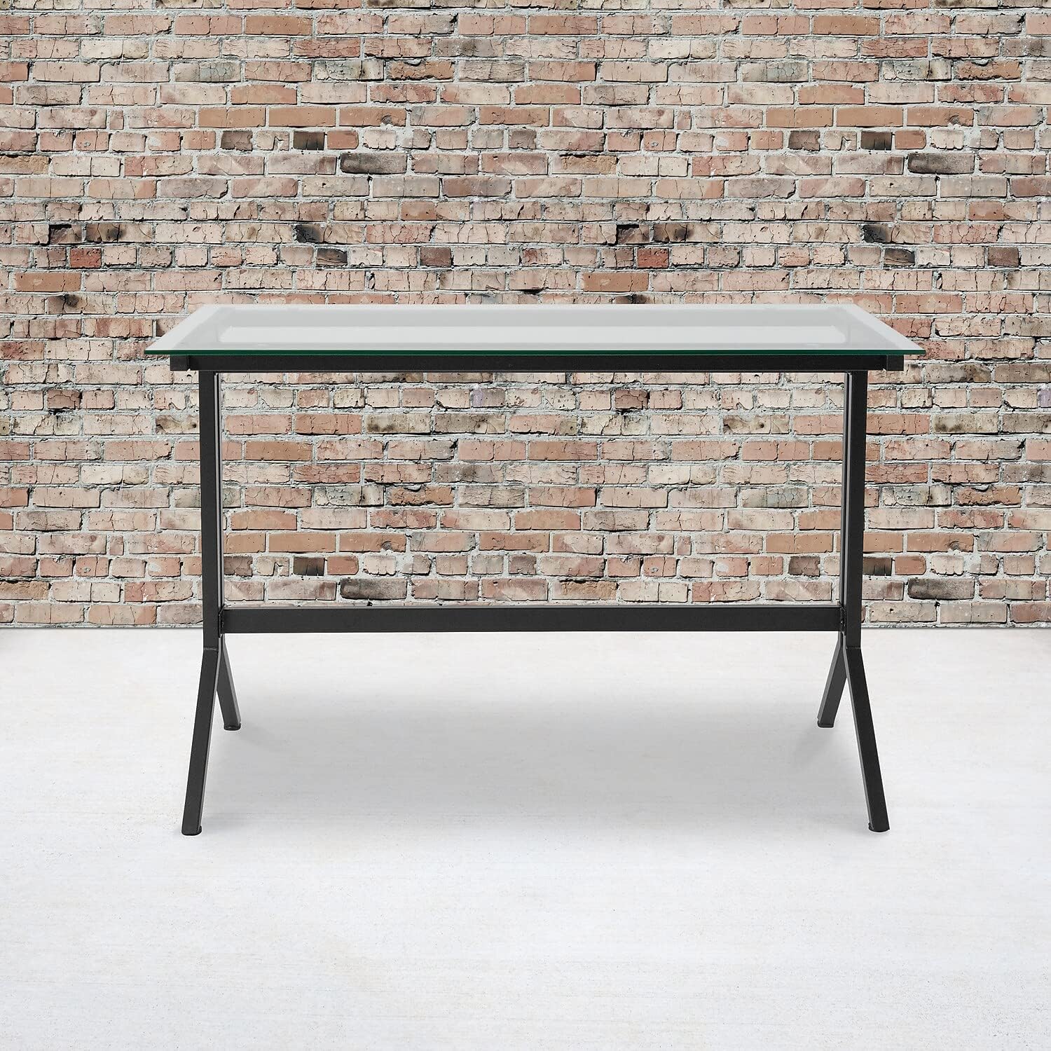 Flash Furniture Highland Collection – Escritorio de cristal para computadora con marco de metal negro