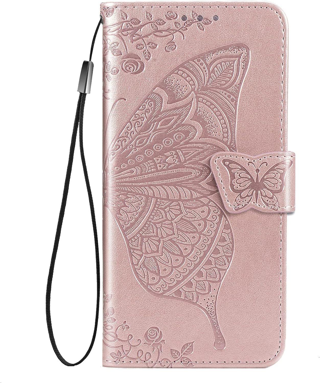 Galaxy S22 5G Wallet Case, Butterfly & Flower Embossed PU Leather Wallet Case Flip Protective Phone Cover with Card Slots and Kickstand for Samsung