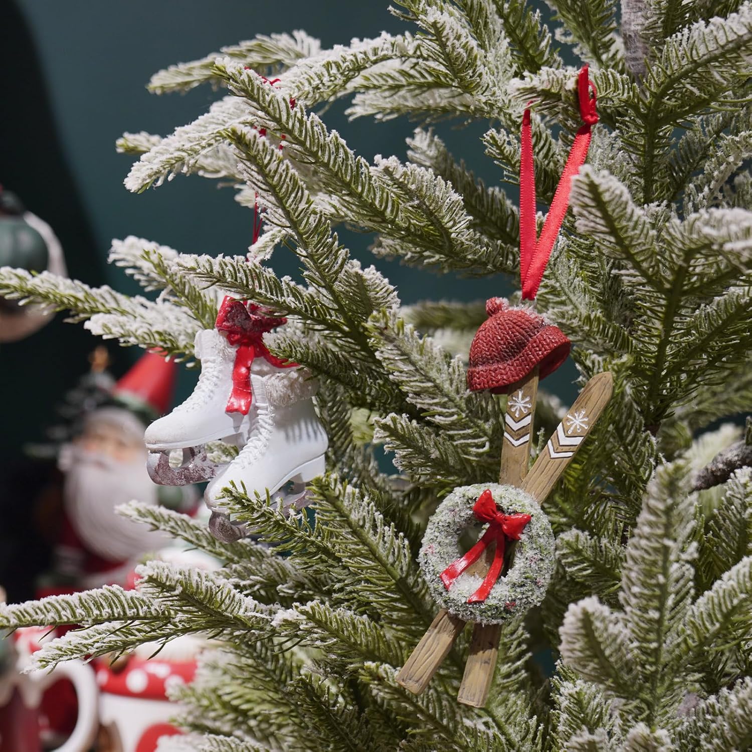 Adornos para árbol de Navidad, zapatos de patinaje  Juego de 2 bonitos adornos de Navidad, adornos de esquís y patines para árboles de Navidad,