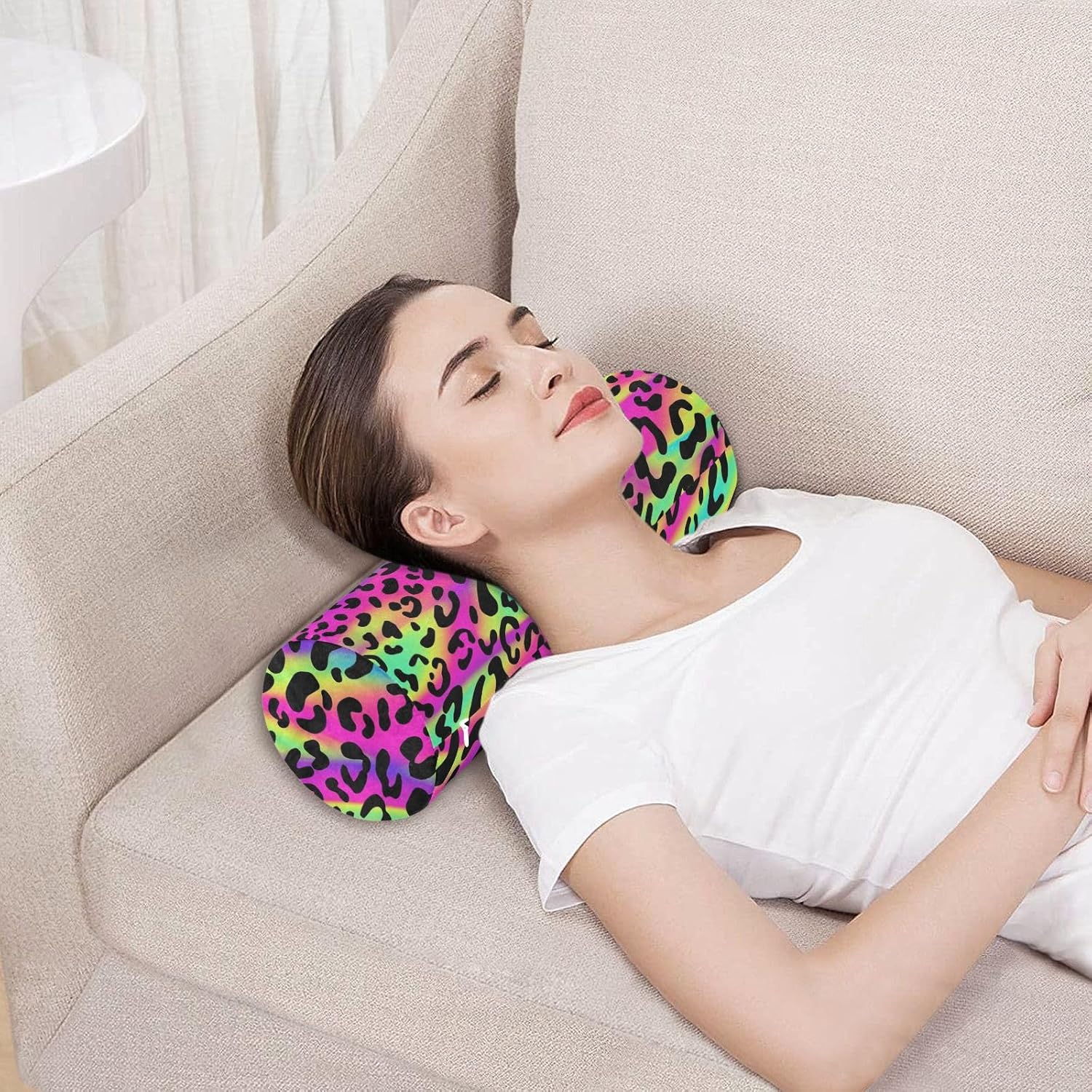 KLL Fluorescent Leopard Long Bolster Pillow Memory Foam Neck Roll Pillow for Sleeping Round Pillow for Neck Cylinder Shaped Pillows Support Pillow