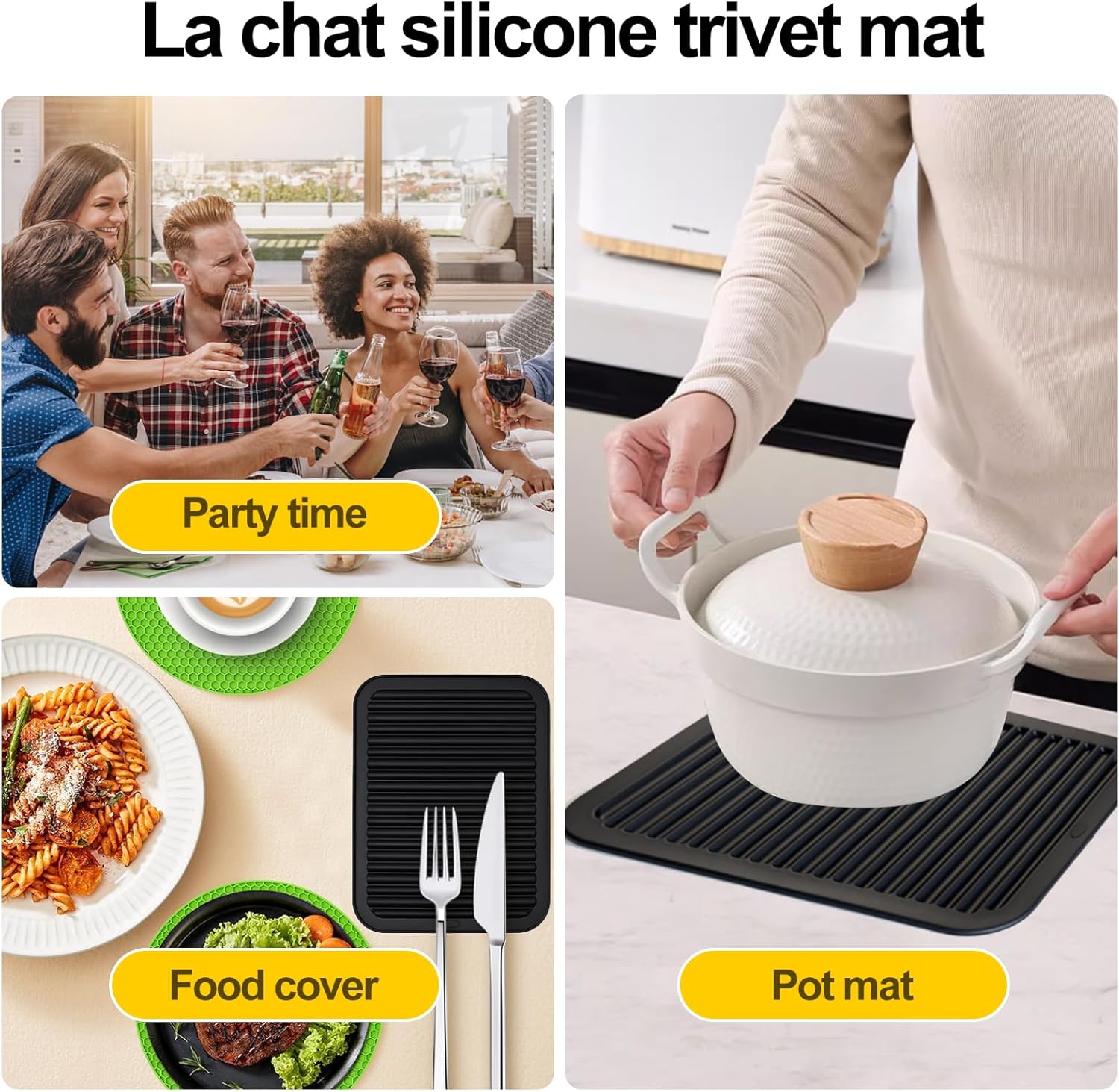 Sov Salvamanteles de silicona  4 soportes para ollas resistentes al calor, almohadillas calientes antideslizantes para sartenes calientes, platos