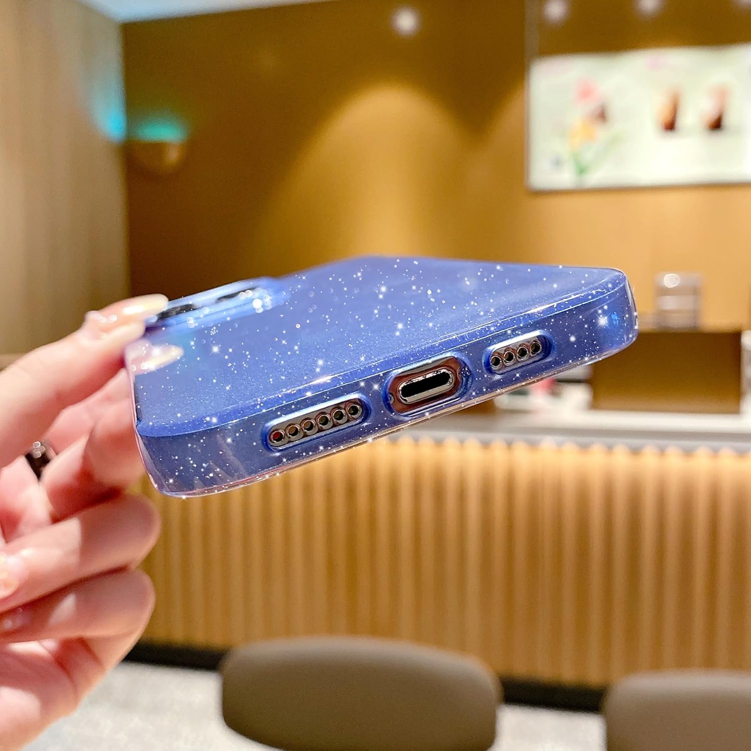 Funda compatible con iPhone 14 Pro Max de 6.7 pulgadas, bonita funda delgada con purpurina, a prueba de golpes, suave, para mujeres y niñas (azul