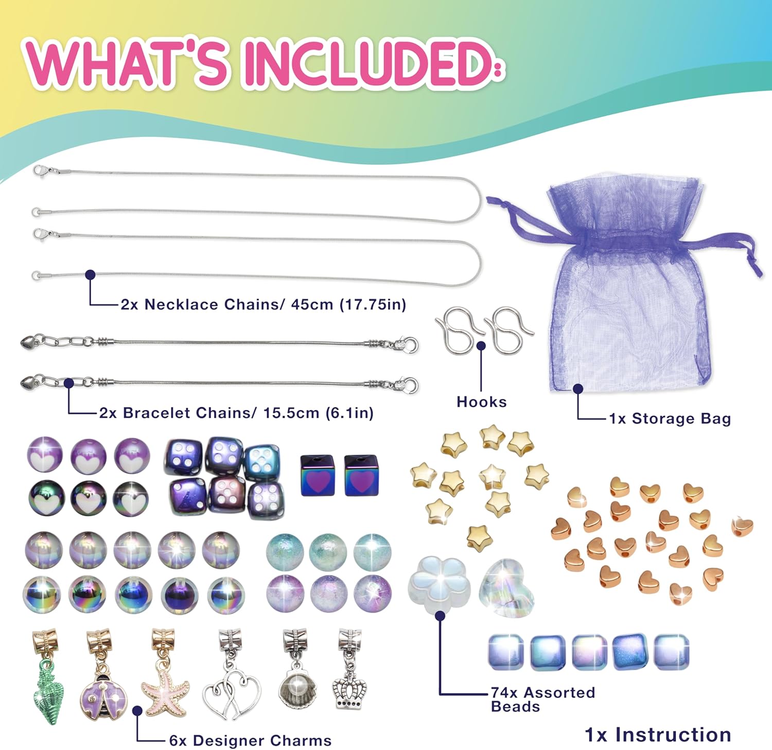 CharmWow – Kit de fabricación de joyas para niñas de 5 a 7 años en adelante, kit de fabricación de collares y pulseras para niños con cuentas