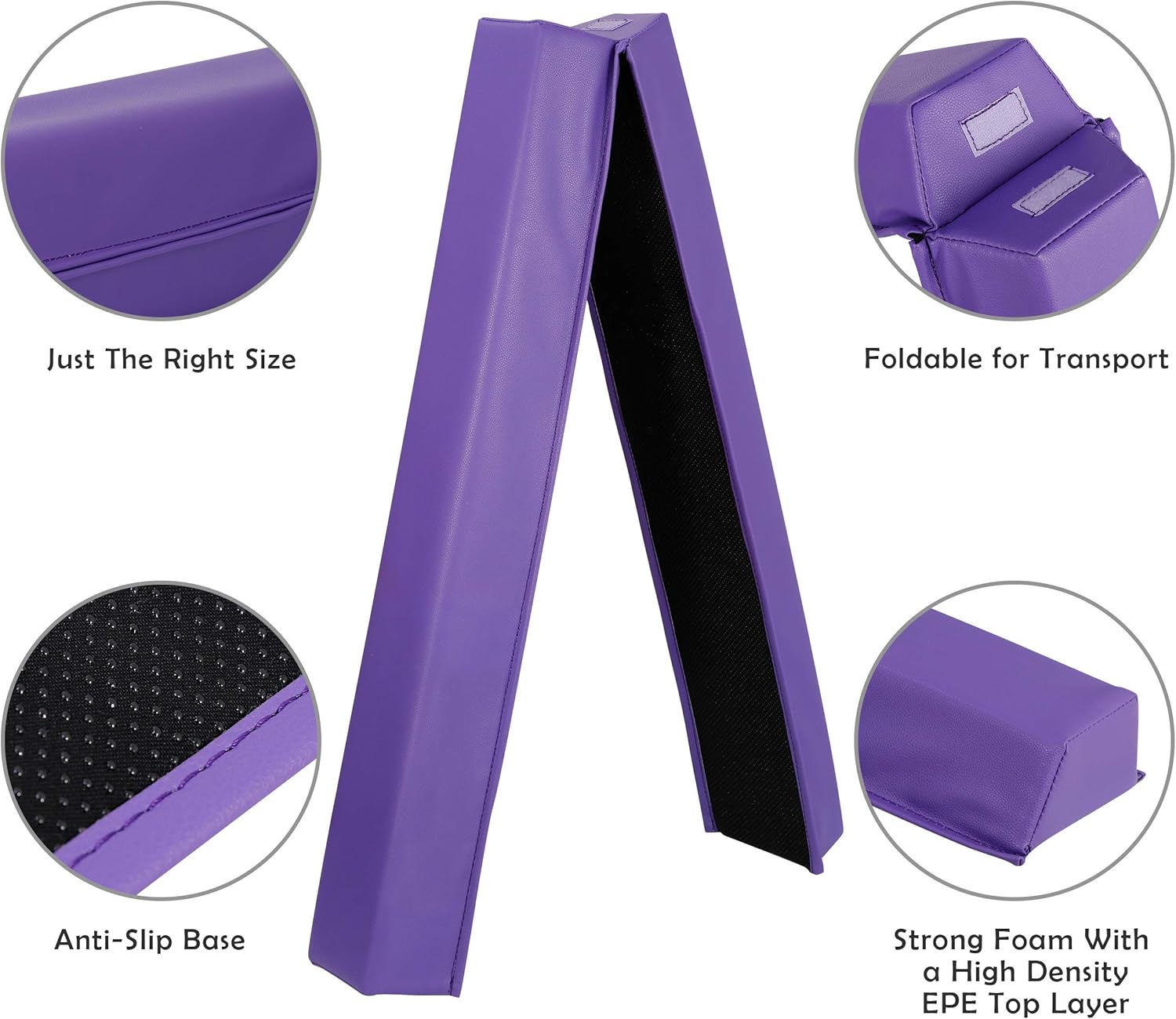 F2C Barra de equilibrio de gimnasia plegable de 6 pies, base antideslizante, barra de equilibrio de espuma para piso, equipo de gimnasia para