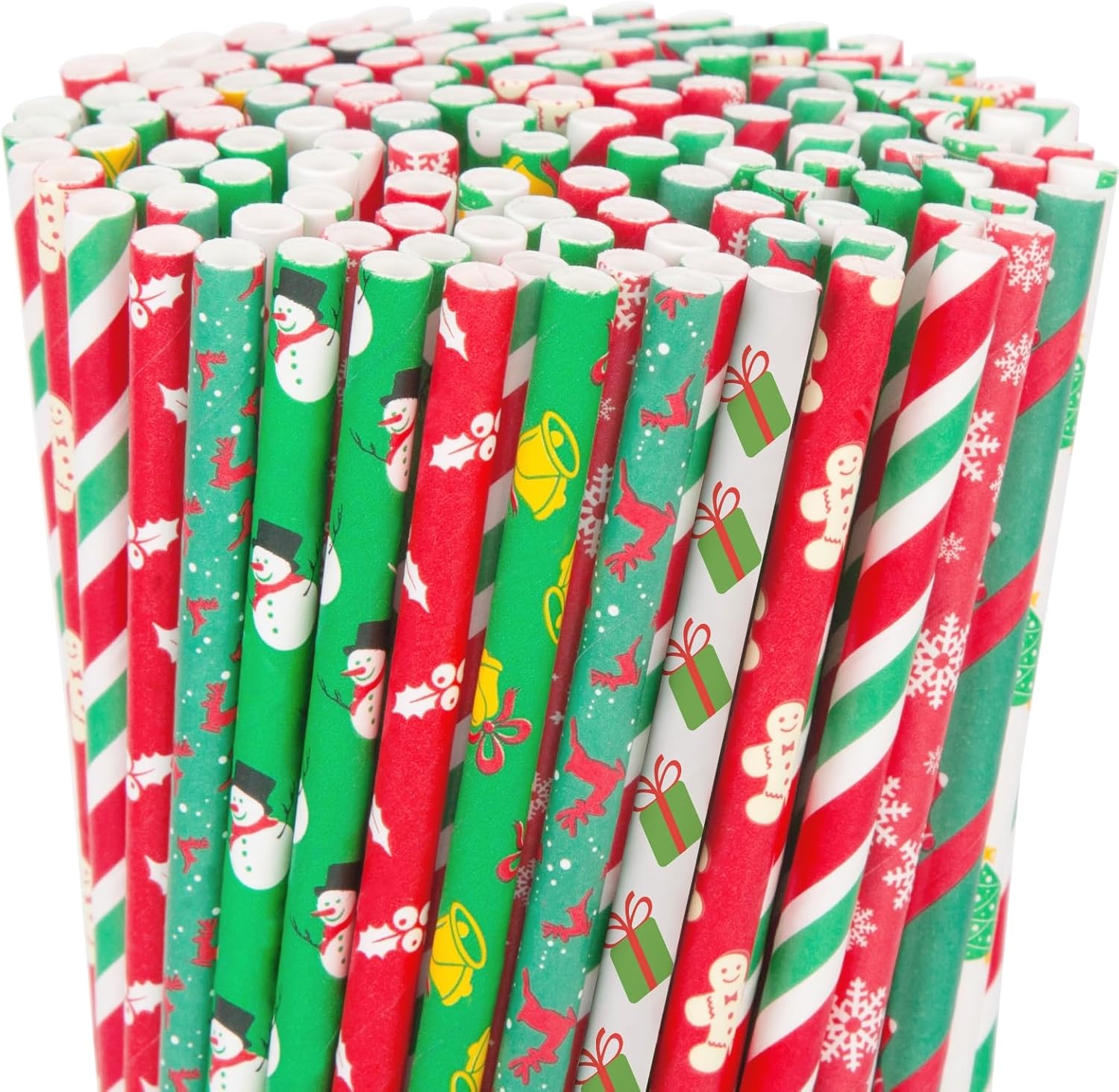 120 popotes de papel de Navidad, pajitas de Navidad de 10 estilos, pajitas decorativas para decoración de fiestas de Navidad, manualidades