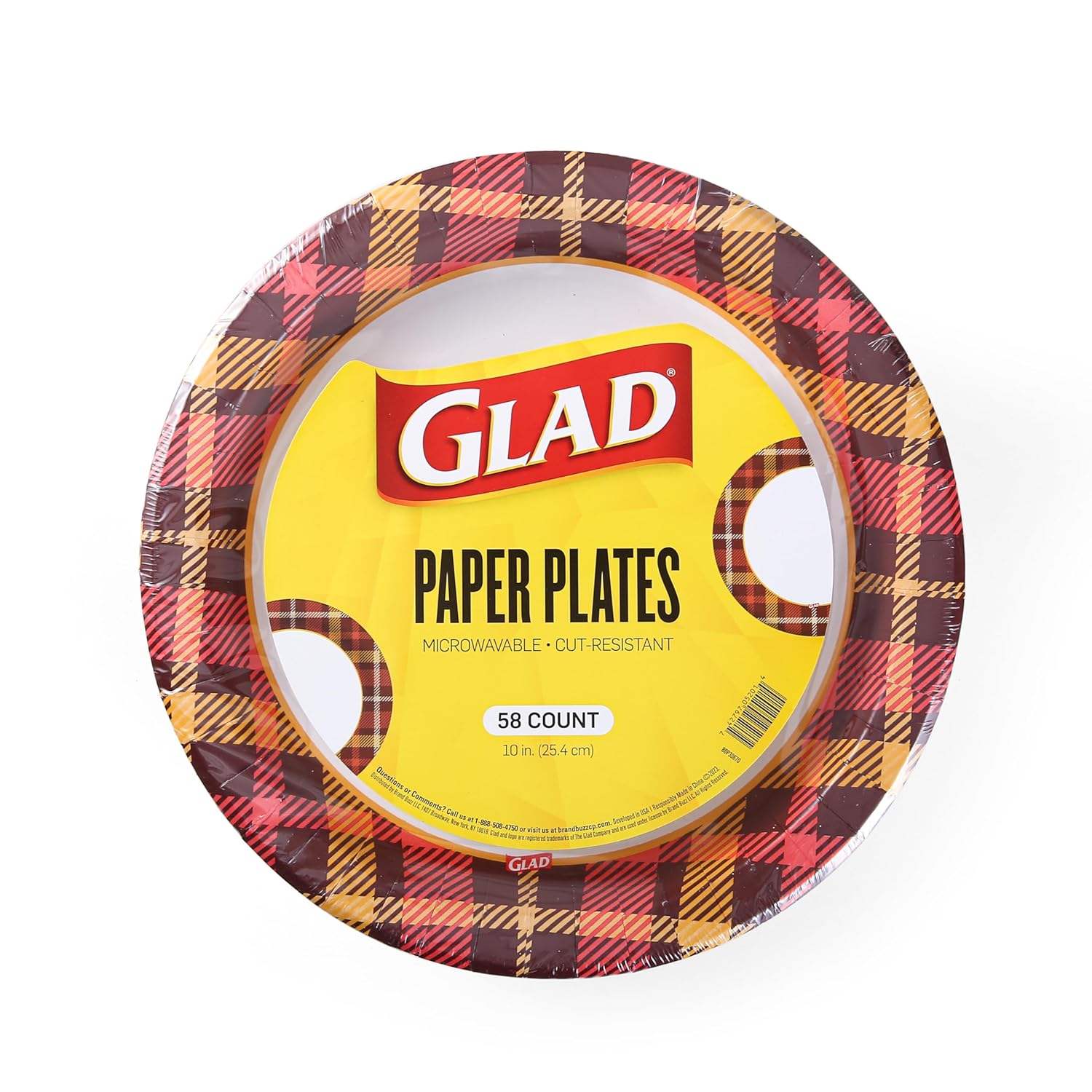 Glad Plato de papel desechable, diseño cálido a cuadros, 32 unidades  A prueba de remojo, a prueba de cortes, microondas, platos desechables