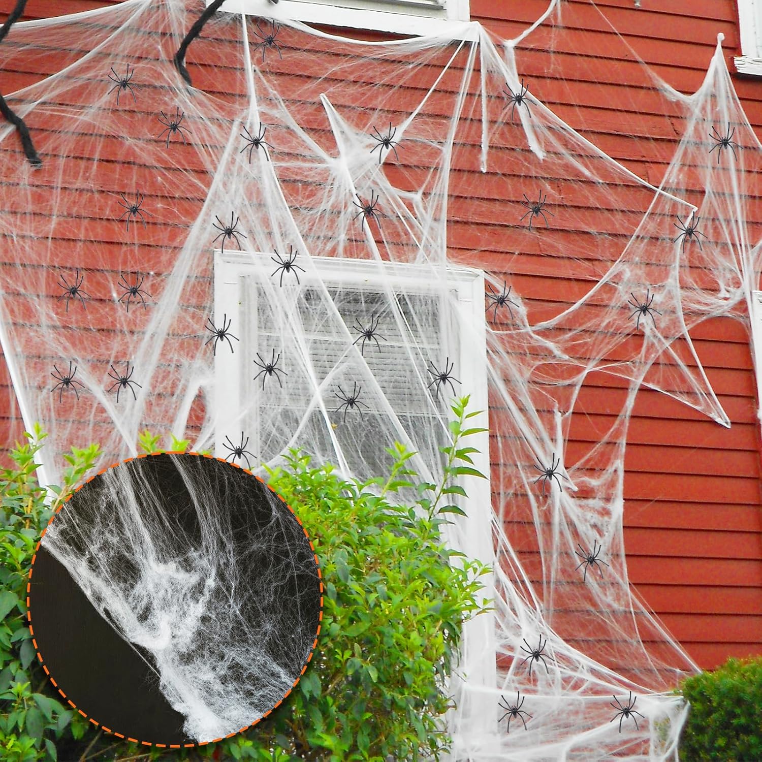 Decoraciones de telaraña de Halloween, telarañas de 300 pies cuadrados y 20 arañas de plástico, telarañas súper elásticas para regalos de decoración
