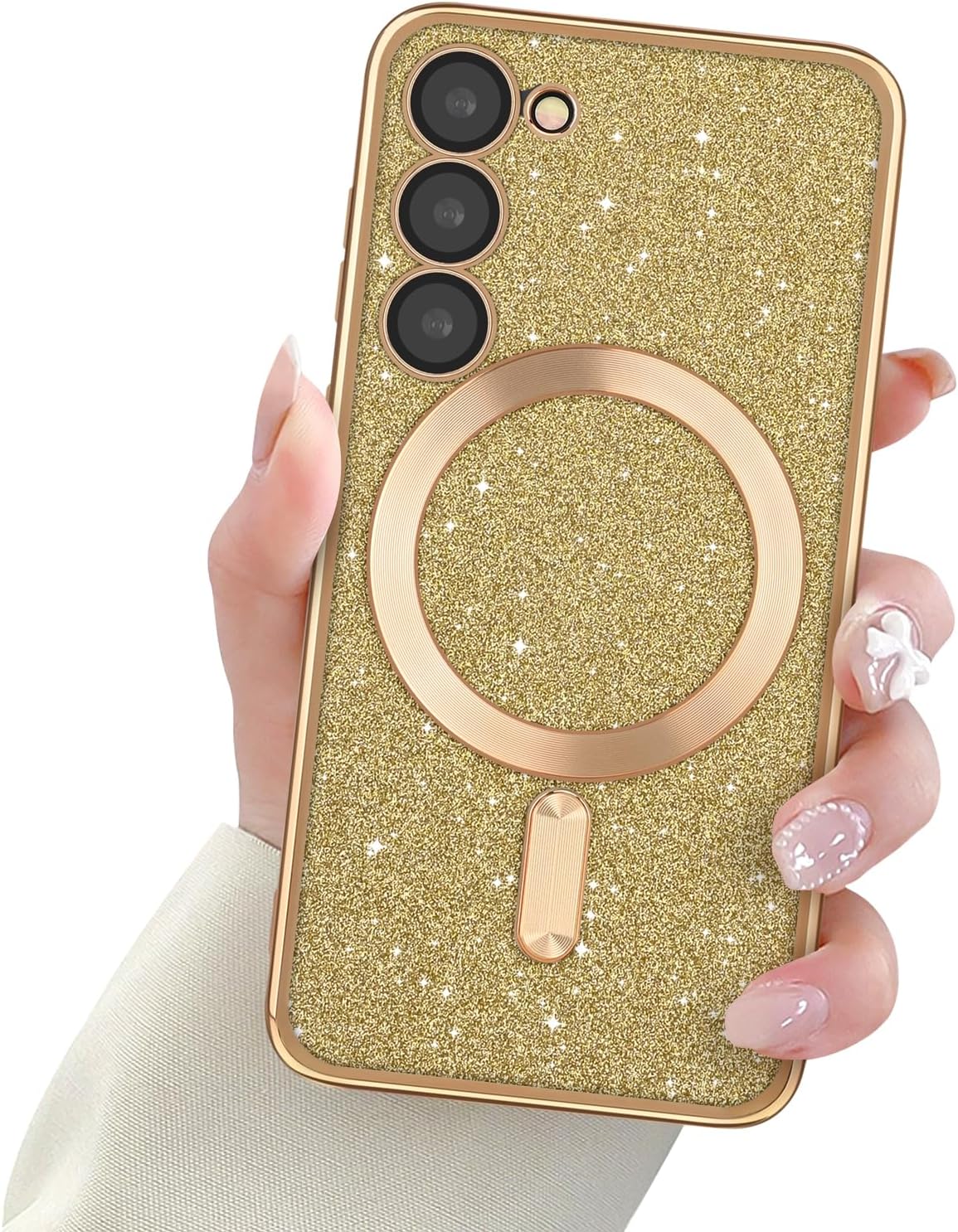 Newseego Funda magnética para Samsung Galaxy S23, funda con purpurina brillante, TPU suave, protección completa de la lente de la cámara, funda