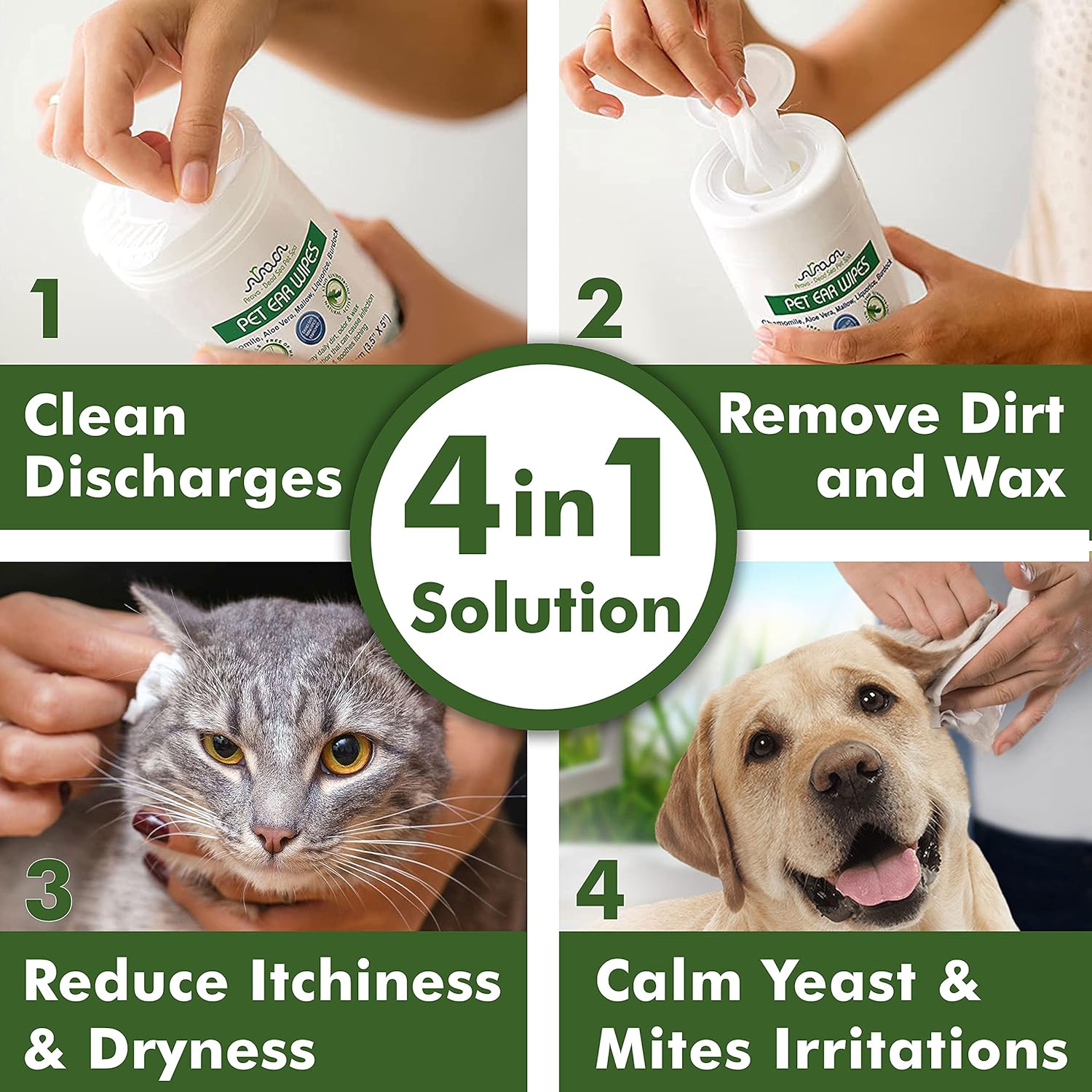 Arava – Toallitas limpiadoras de oídos para perros, gatos, cachorros, gatitos, 100 unidades, desodorante de limpieza medicinal natural, elimina la