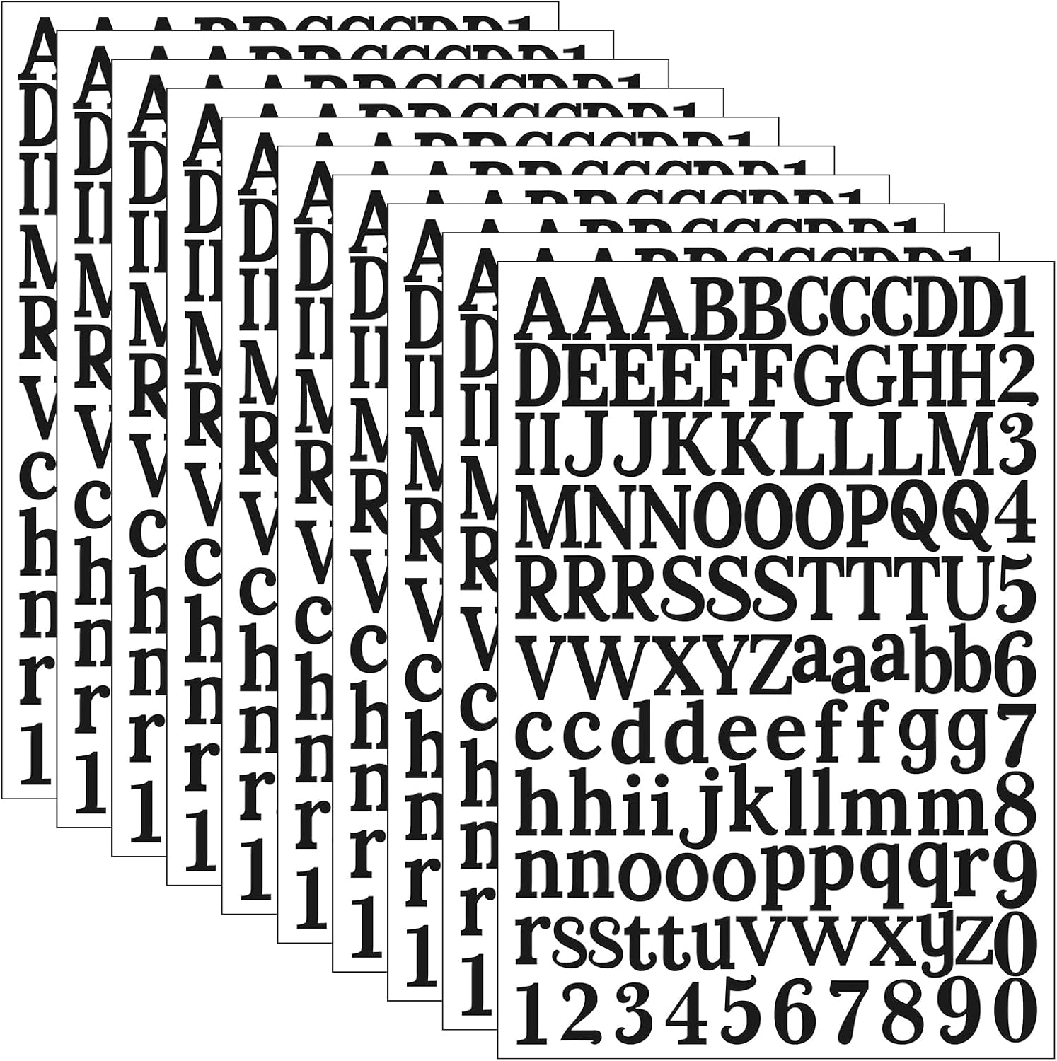1210 piezas, 10 hojas de calcomanías de letras autoadhesivas de vinilo, letras del alfabeto, calcomanías para letreros, puertas, automóviles,