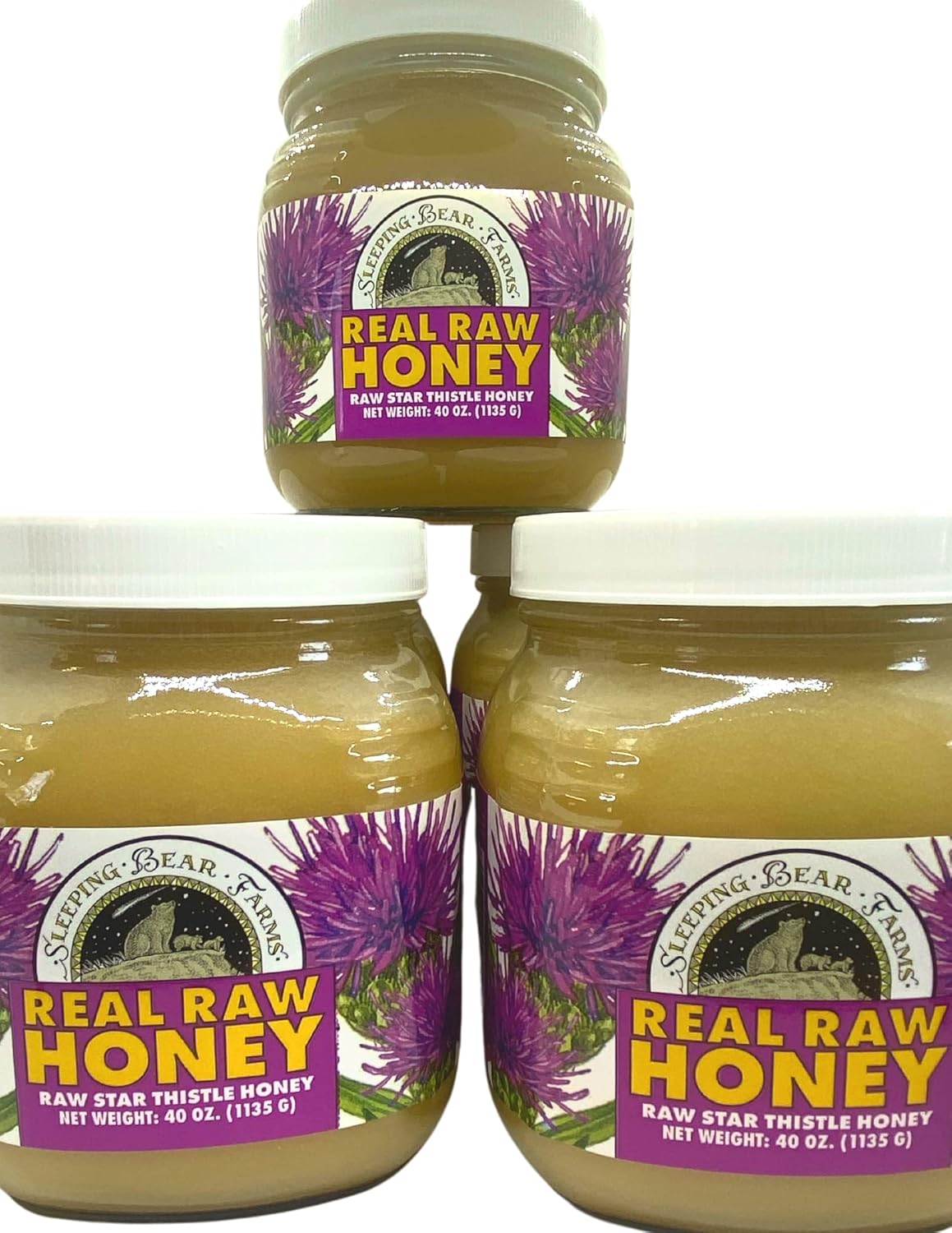 Sleeping Bear Farms 2.5lbs. Miel cruda cosechada por nuestros apicultores, de nuestras colmenas empaquetadas en vidrio