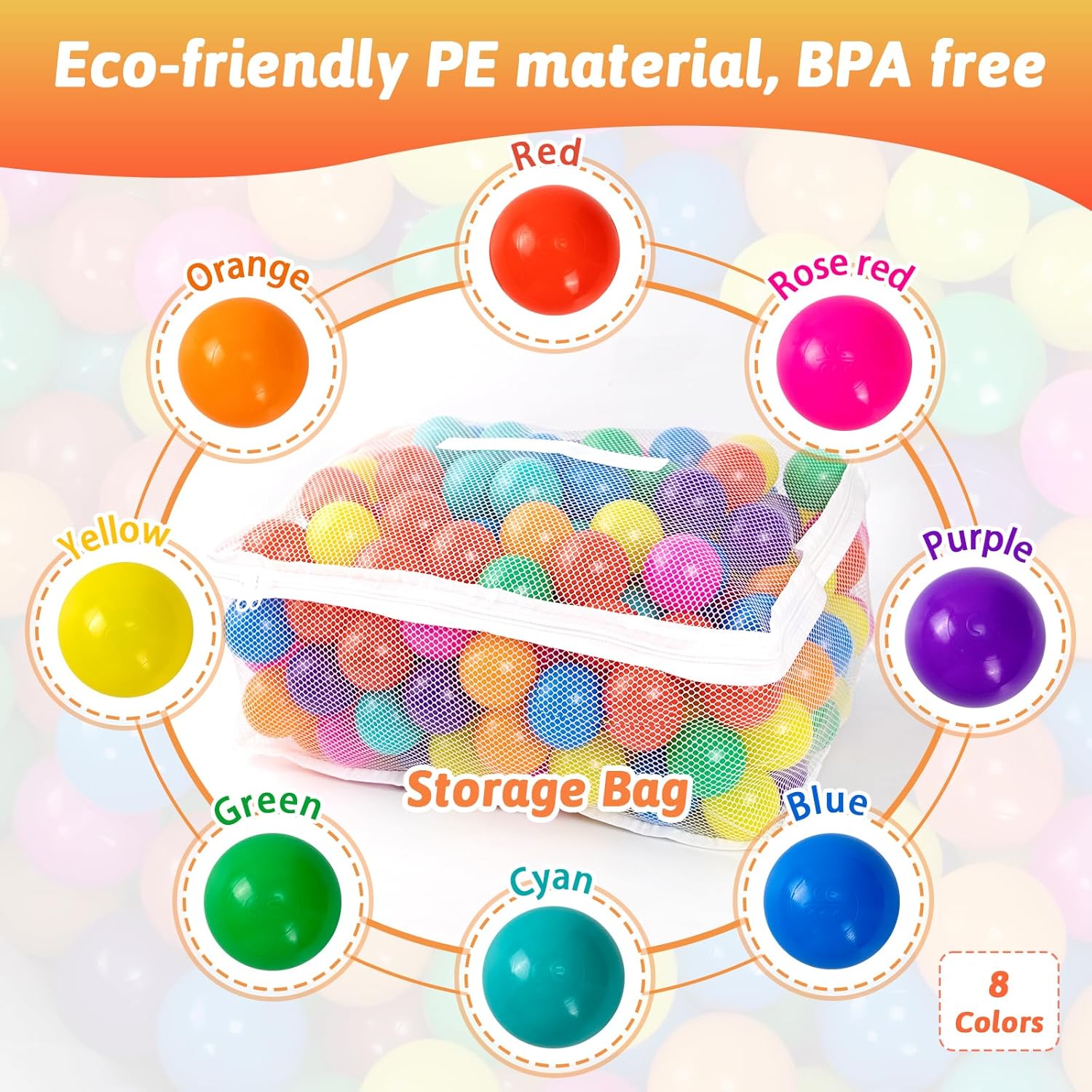 Markdang 170 bolas de bolas con bola de plástico a prueba de aplastamiento gratis para bebés y niños pequeños, 8 colores brillantes con bolsa de