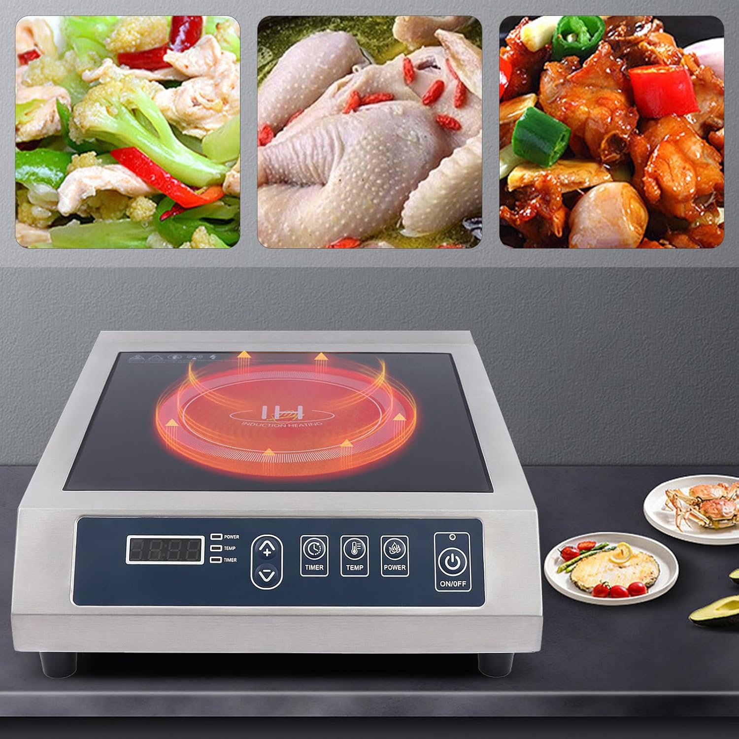 Estufa de inducción comercial grande, Quemador portátil de encimera de 1800 W, Cocina de inducción individual profesional para chef profesional,
