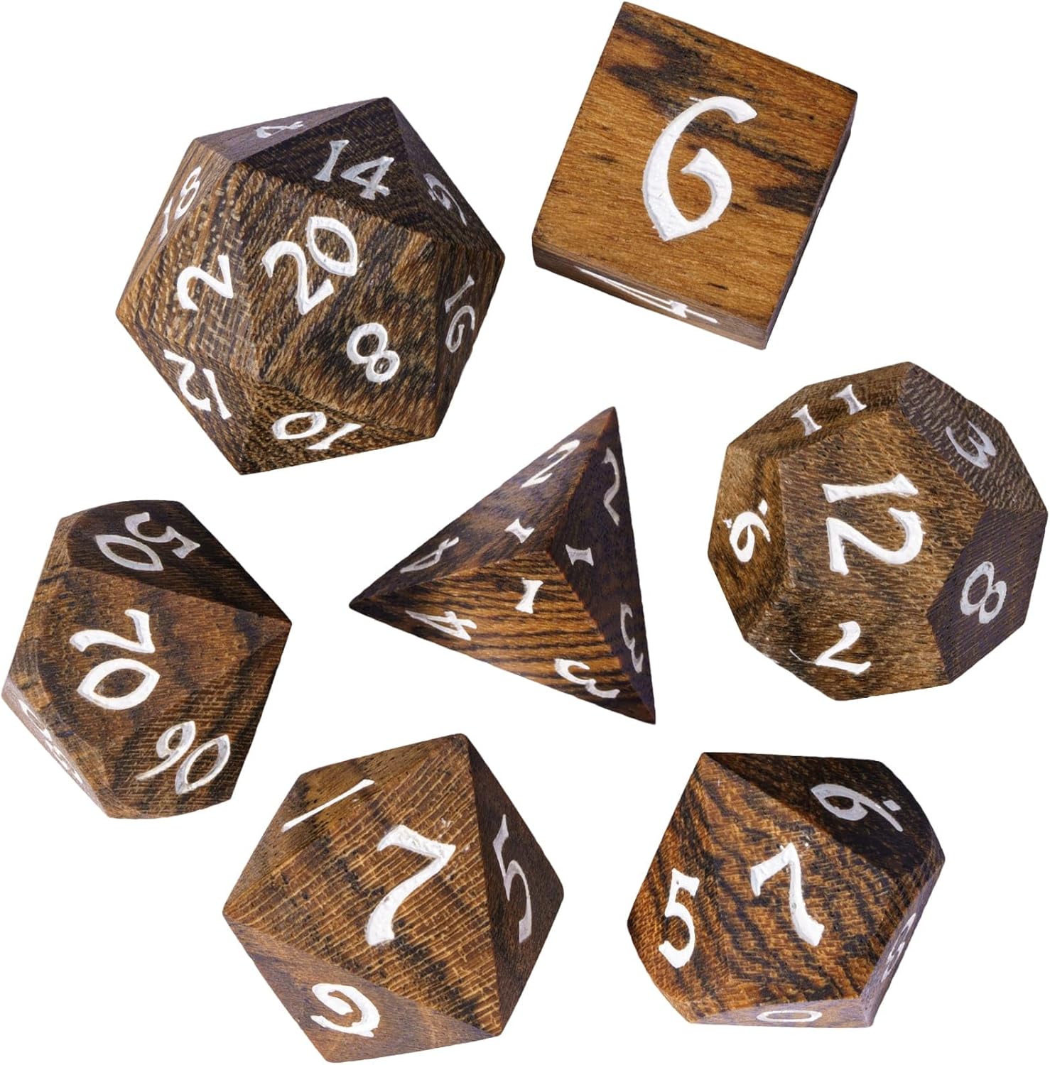 Dados DND de madera, juego de 7 dados poliédricos con caja de hierro, dados RPG D&D hechos con madera para juegos de rol MTG Dungeons and Dragons