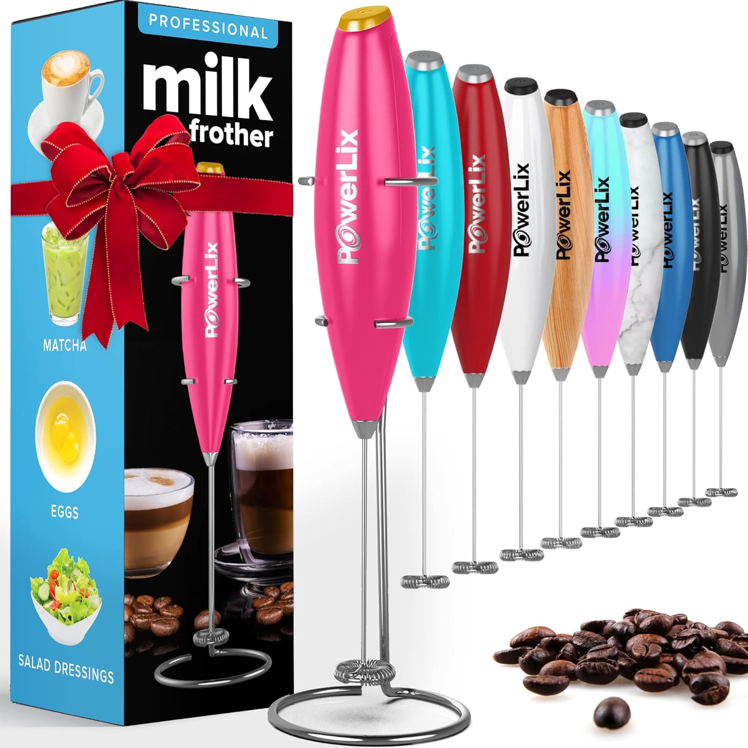 PowerLix – Vaporizador de leche, portátil, funciona con pilas, hace espuma para café, latte, capuchino, chocolate caliente batidor de bebidas