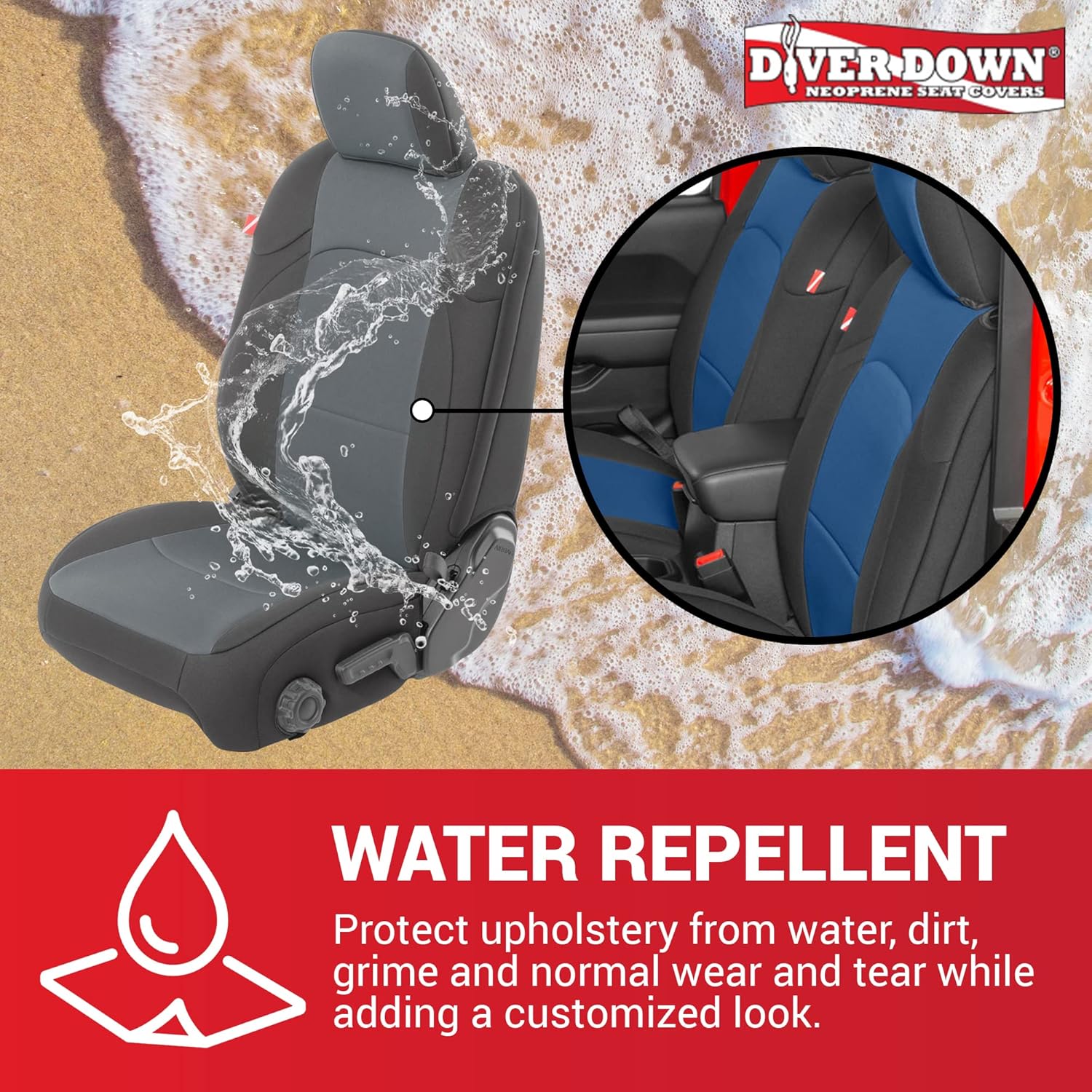 Diver Down Juego de fundas de asiento de neopreno para Jeep Gladiator JT 2020-2022, juego de asiento delantero y trasero, fundas de asiento