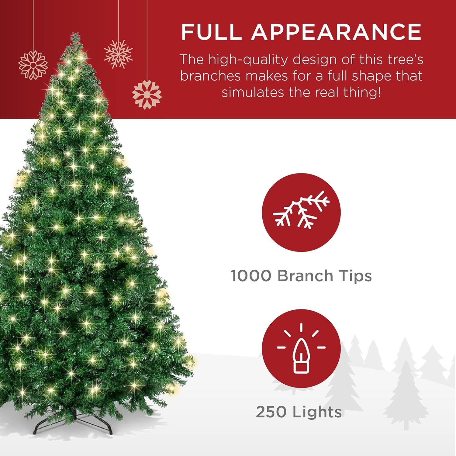 Best Choice Products Árbol de Navidad artificial preiluminado de 6 pies con bisagras para el hogar, oficina, decoración de fiesta con 1,000 puntas