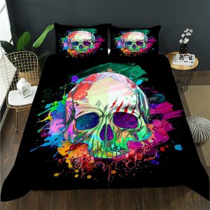 AILONEN Juego de ropa de cama de calavera para adolescentes y niños, juego de funda de edredón con estampado de calavera, juego de ropa de cama con AILONEN Juego de ropa de cama de calavera para adolescentes y niños, juego de funda de edredón con estampado de calavera, juego de ropa de cama con