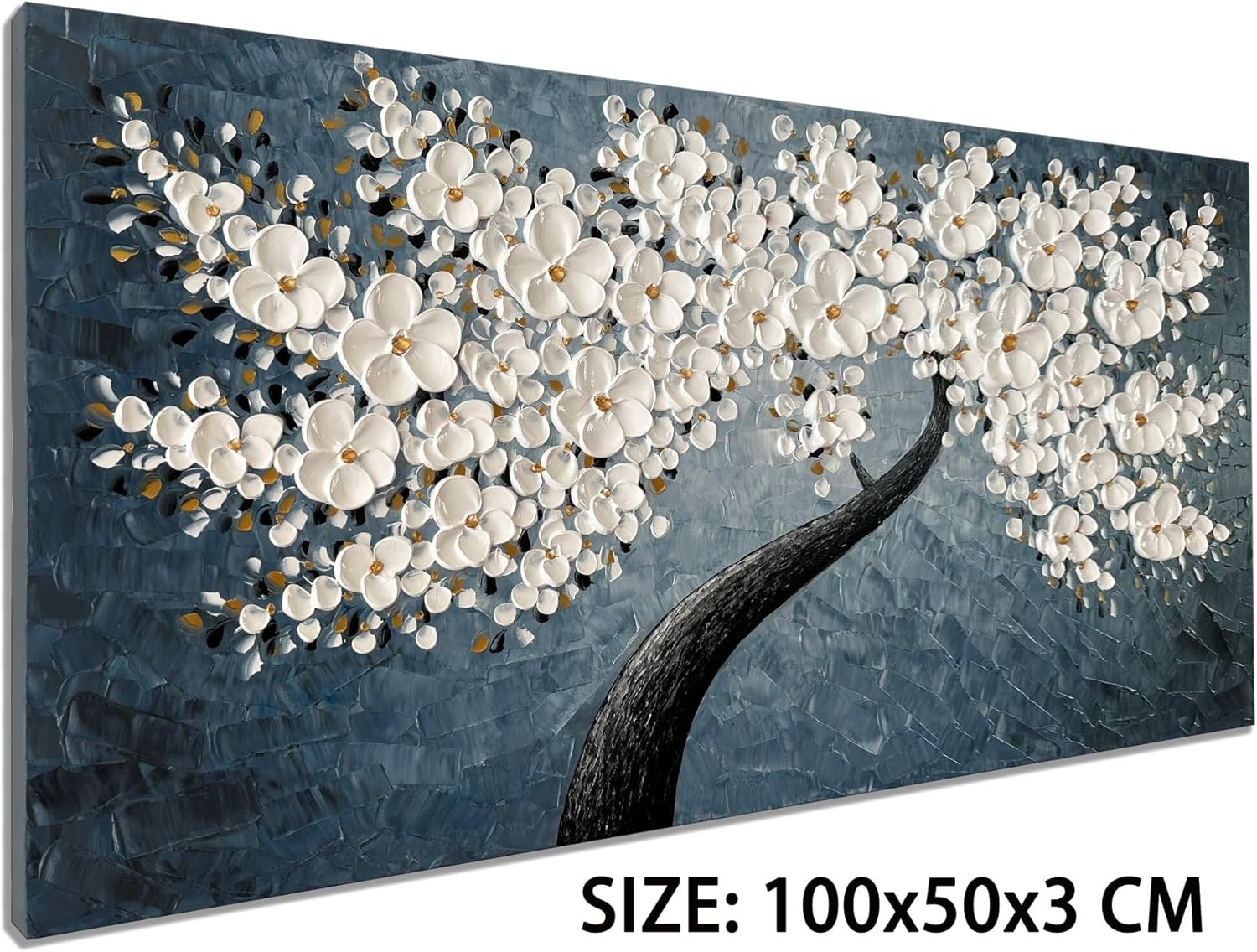 zoinart 3D Floral Oil Paintings on Canvas Wall Art 40×20 Inches Abstract White Flower Modern Canvas Wall Art Contemporary Tree Art Texture Artwork