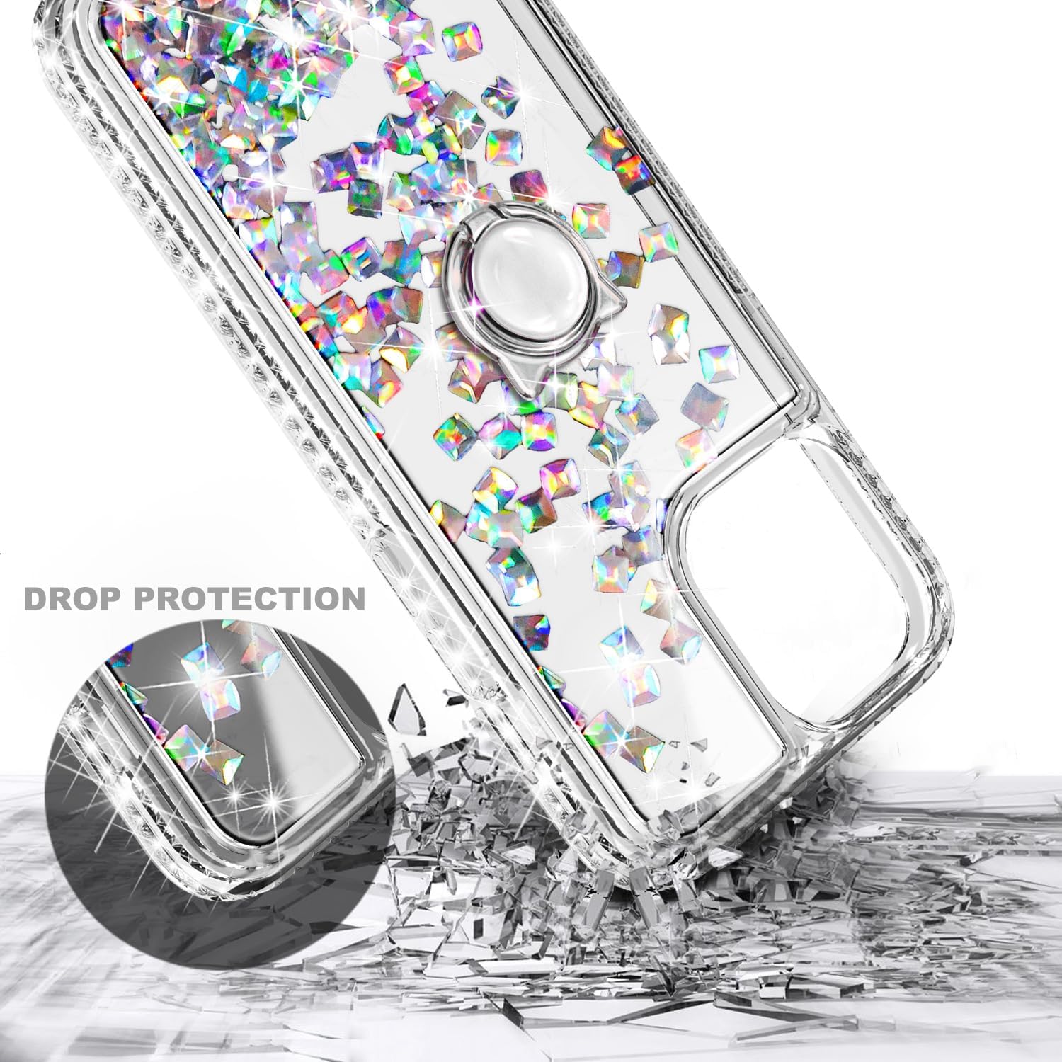 NGB Supremacy Funda compatible con iPhone 15 con protector de pantalla de vidrio templado, soporte de anillocorrea de muñeca, brillante con