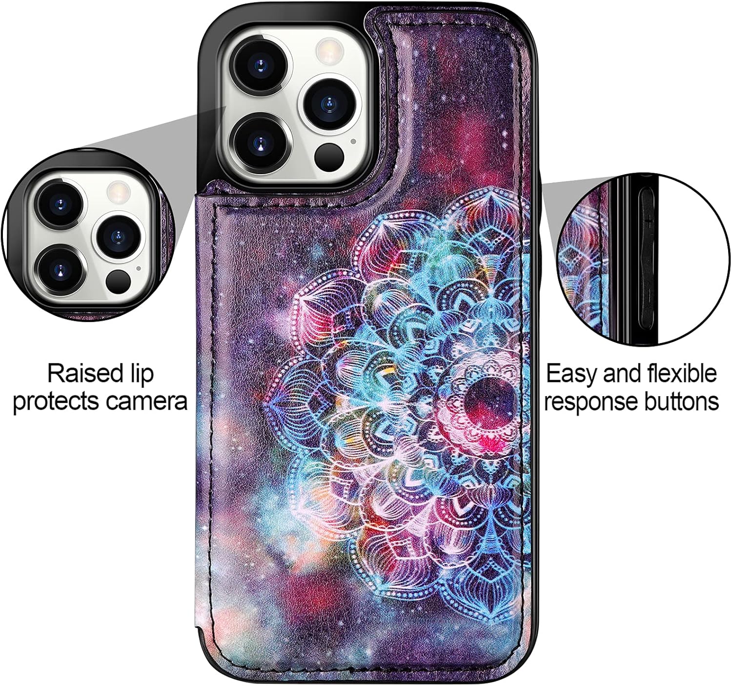 HianDier Funda para iPhone 14 Pro con tarjetero para mujeres y hombres, funda protectora de piel sintética con función atril, cierre magnético,