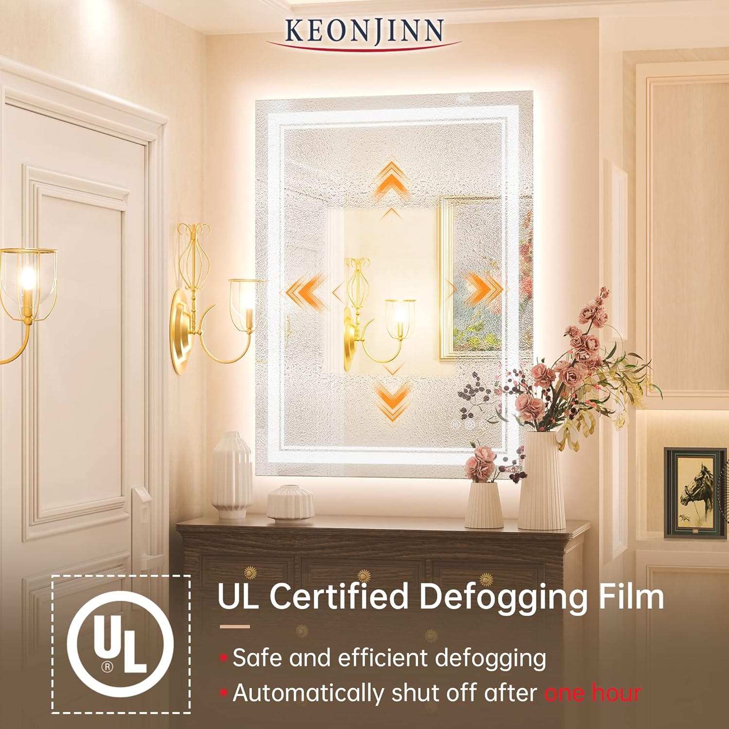 Keonjinn Espejo de baño LED de 24 x 32 pulgadas con luz frontal y retroiluminada, 3 colores de temperatura y espejo de tocador regulable con luces,