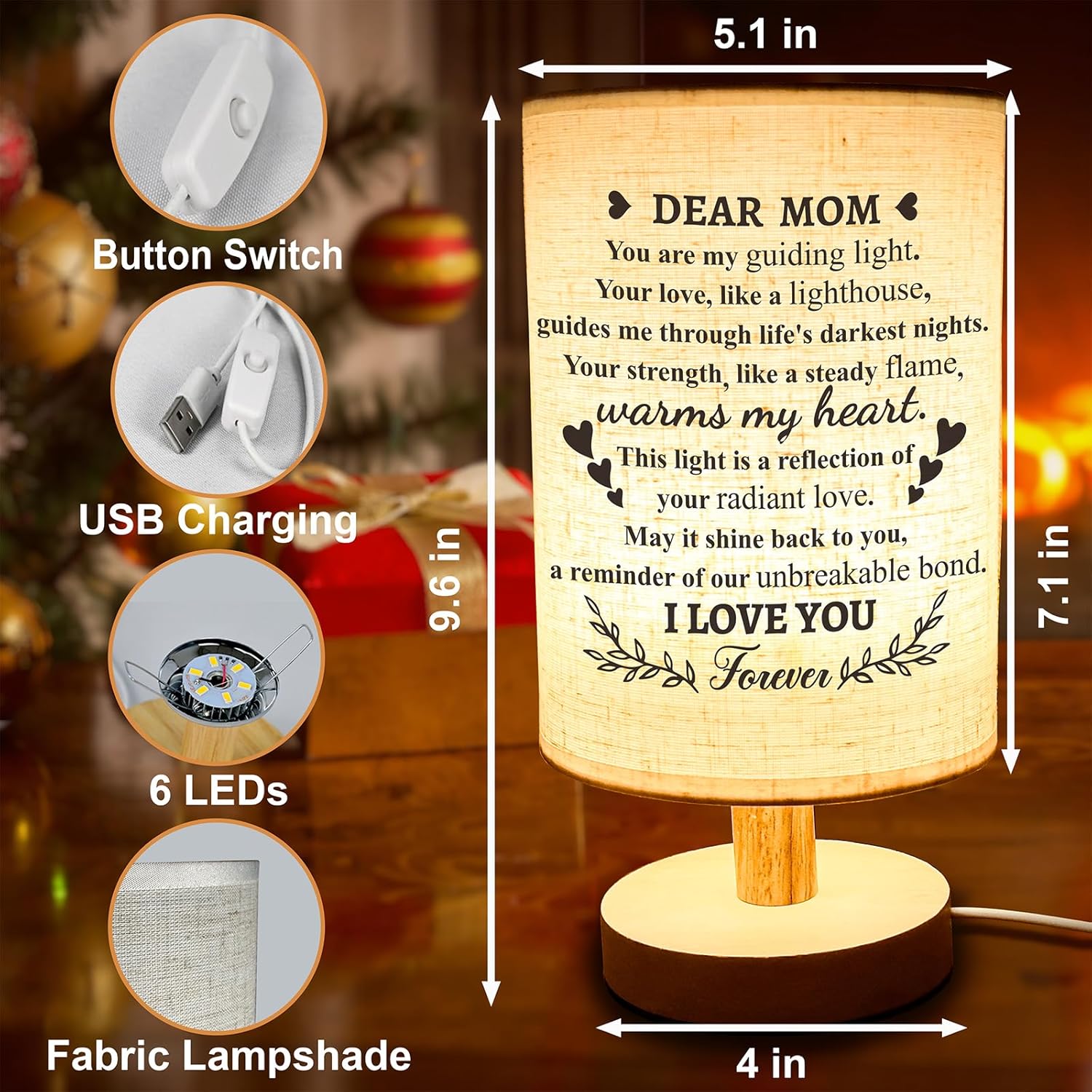 Abraza la calidez regalos de cumpleaños y Navidad para mamá – Lámpara de escritorio conmovedora y luz nocturna – de hija e hijo con amor