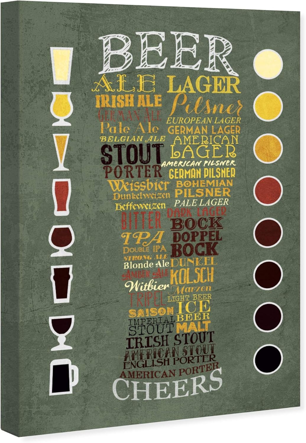 The Oliver Gal Artist Co. Drinks and Spirits – Lienzo decorativo para pared, diseño de carta de cerveza, 10 x 15 pulgadas, color verde, marrón