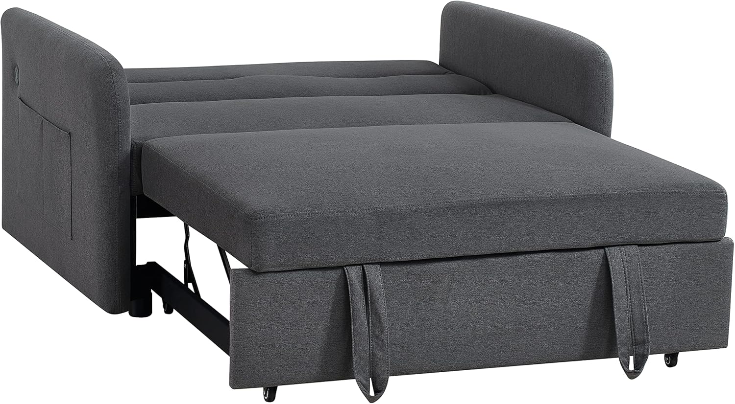 Puertos USB de 55.5 pulgadas y bolsillos laterales, convertible multifuncional 3 en 1, 2 almohadas lumbares, sofá biplaza con cama extraíble, para