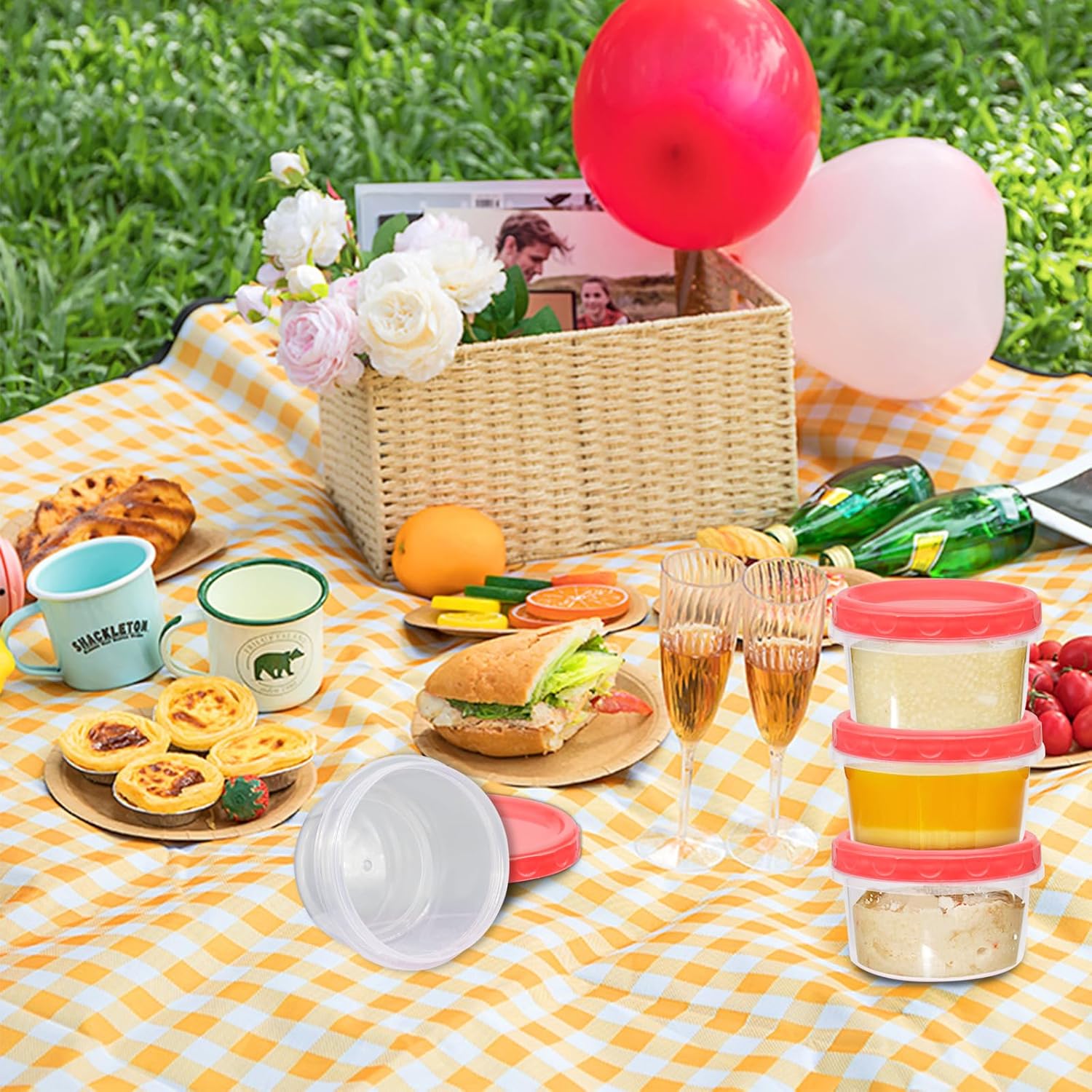 Recipientes de plástico pequeños de 8 onzas líquidas con tapa de rosca para alimentos, niños, almuerzo, aperitivos, taza de limo, bloquea la
