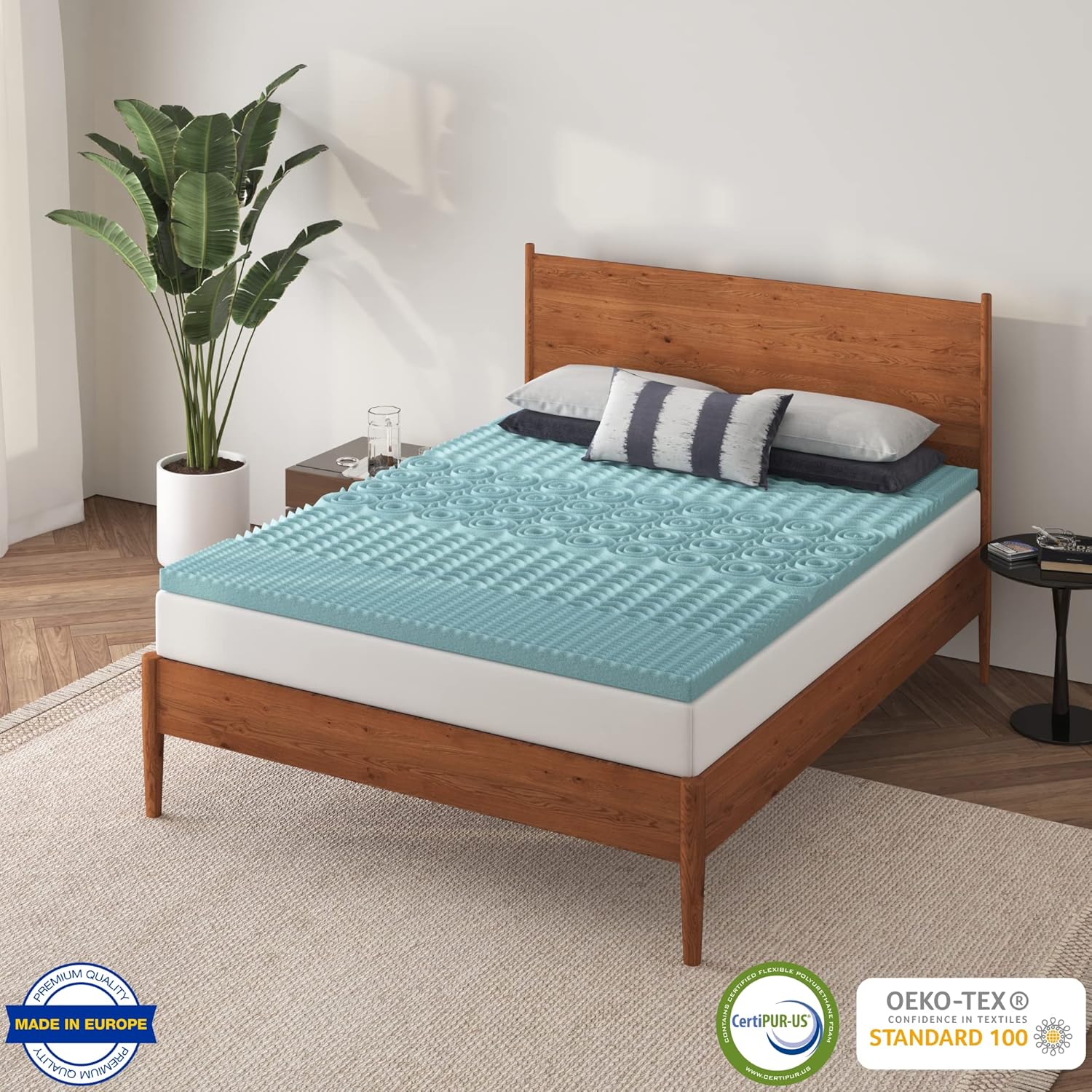 NapQueen Cubrecolchón de espuma viscoelástica de gel de 5 zonas de 2 pulgadas, certificado CertiPUR-US, tamaño individual, azul