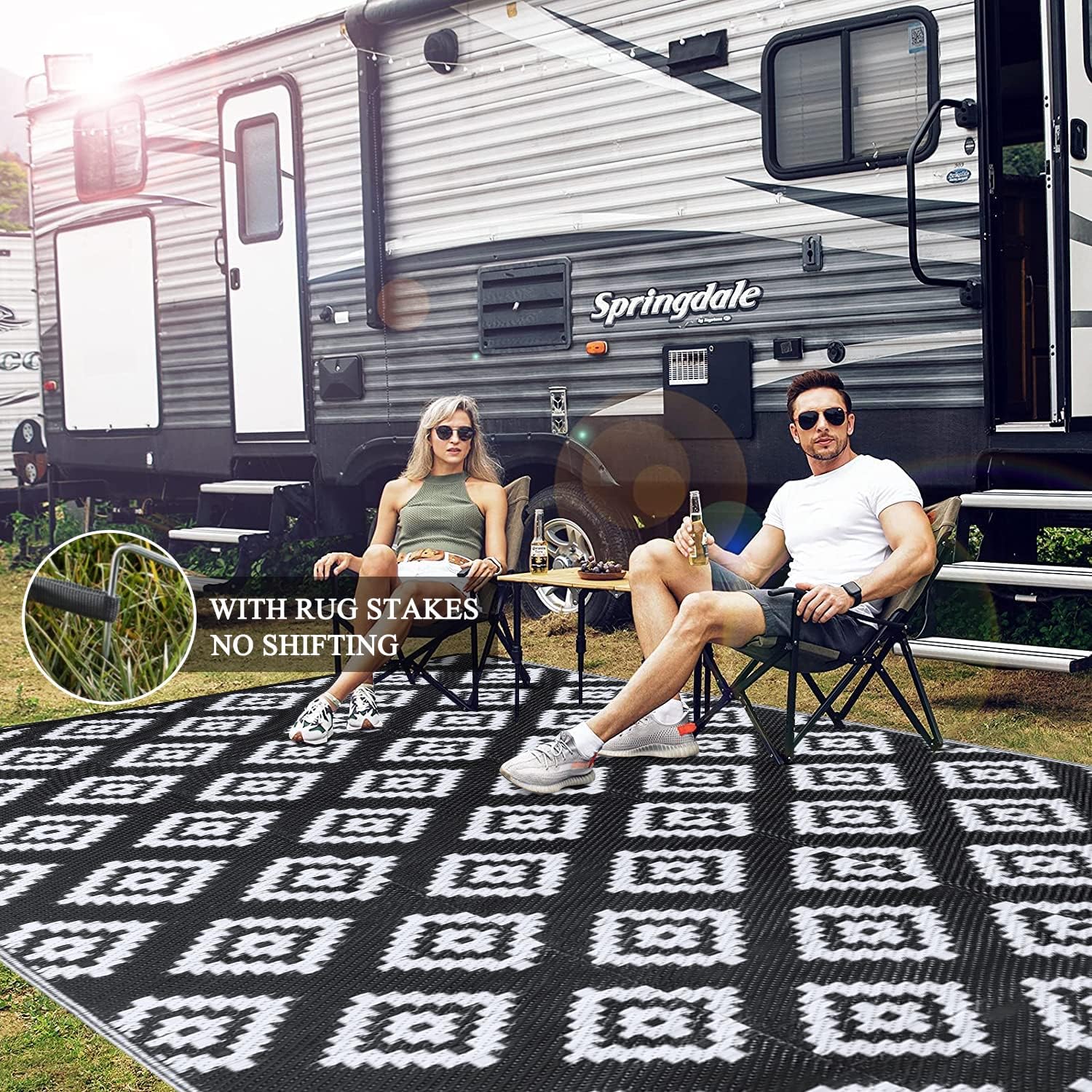 Bsmathom Alfombra de plástico reversible para patio, 9 x 12 pies, impermeable, reversible, para interiores y exteriores, para porche, jardín,