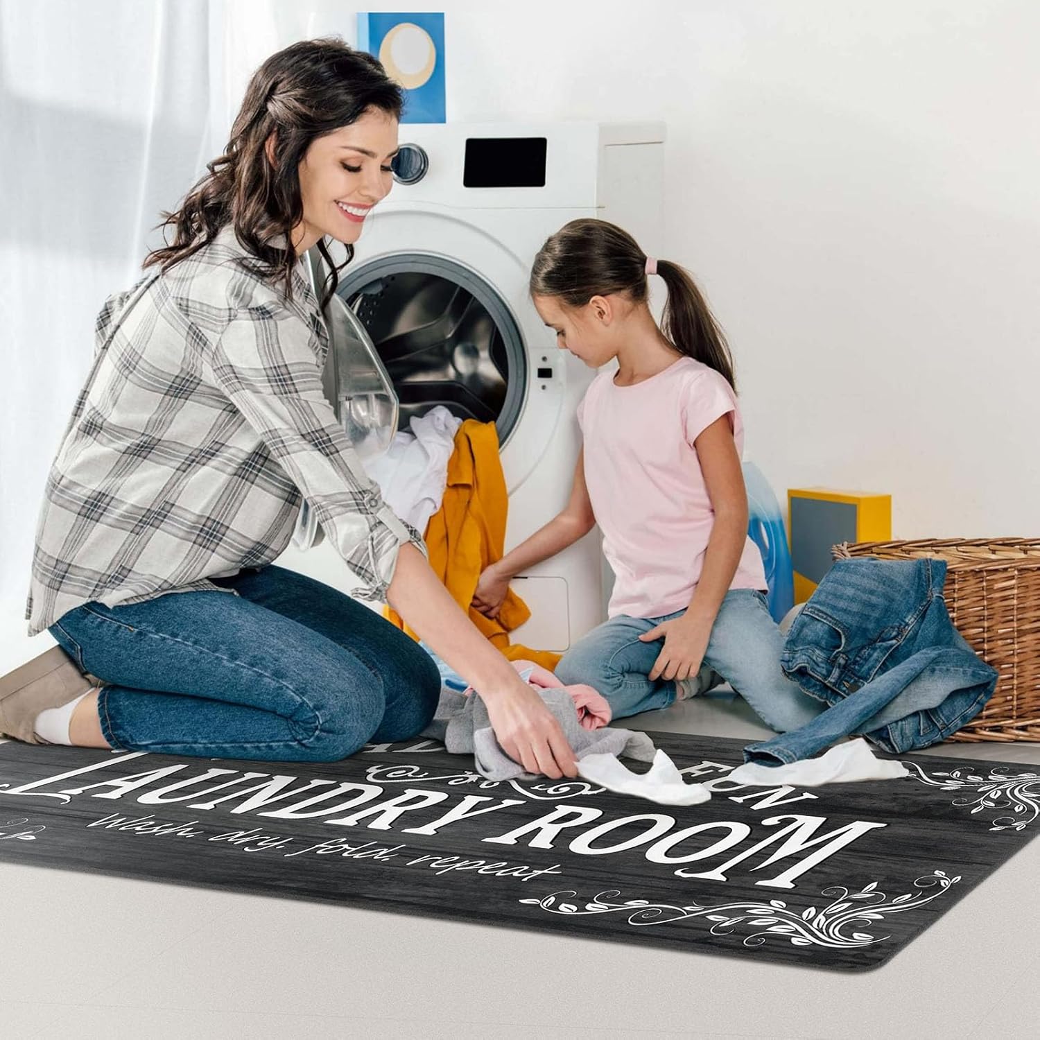 Lansny Alfombra de lavandería de 20 x 48 pulgadas, antideslizante, impermeable, para decoración de lavandería, alfombra lavable para lavandería,