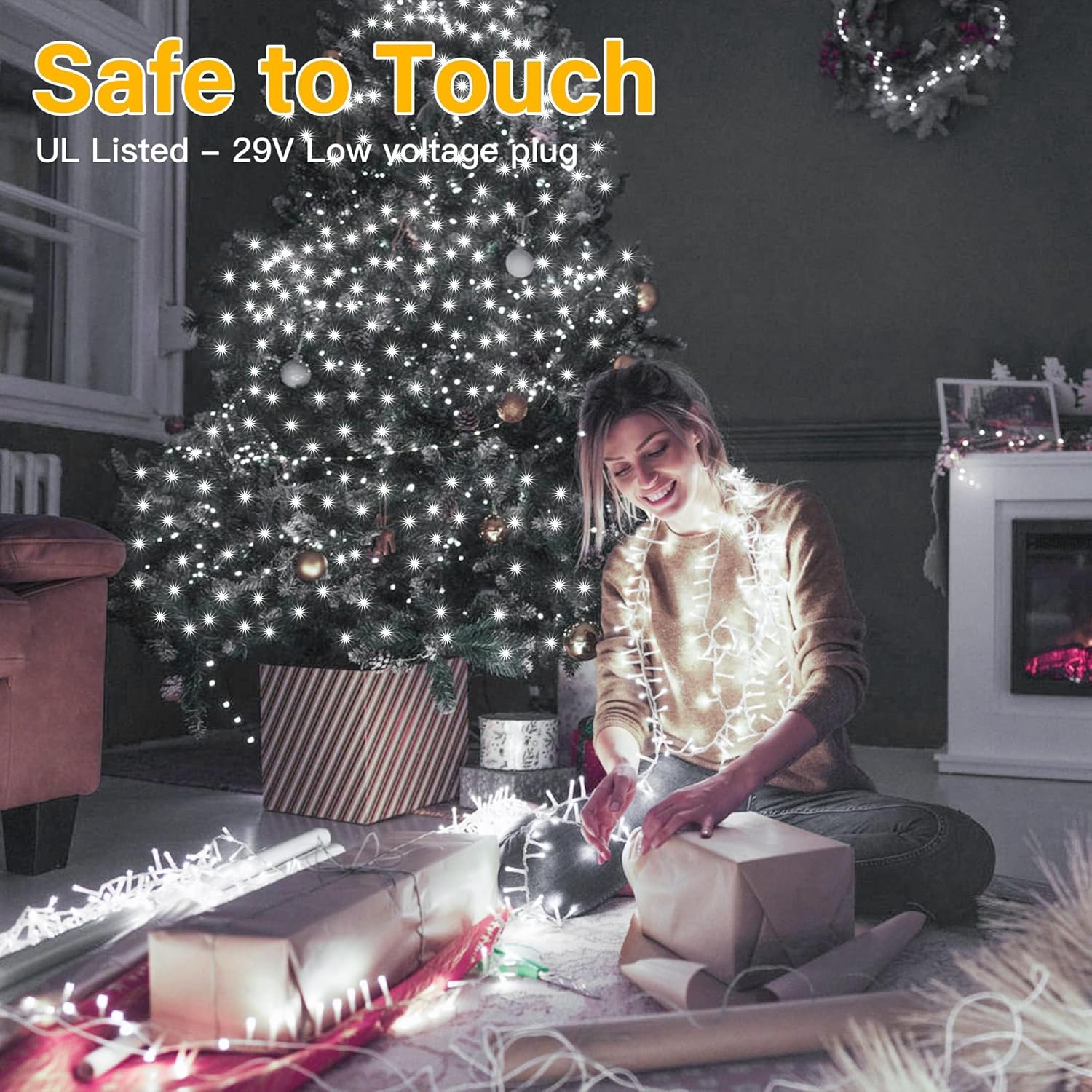 Luces de Navidad para exteriores, 1000 luces LED de 50 pies, 4 unidades, brillantes, 8 modos de temporizador, control remoto, impermeable,