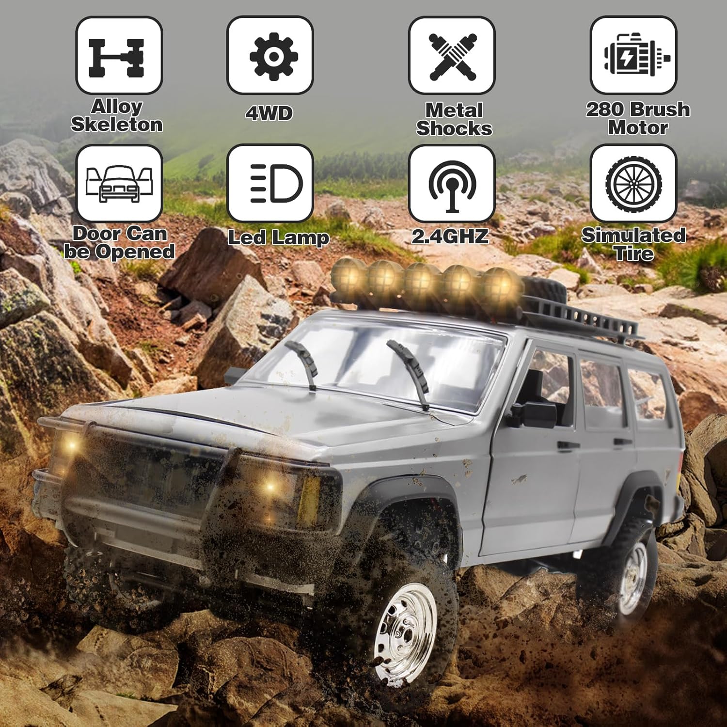 RC Rock Crawler, auto de control remoto a escala 112, camión de control remoto 4×4 para adultos, impermeable, para exteriores, auto de grado